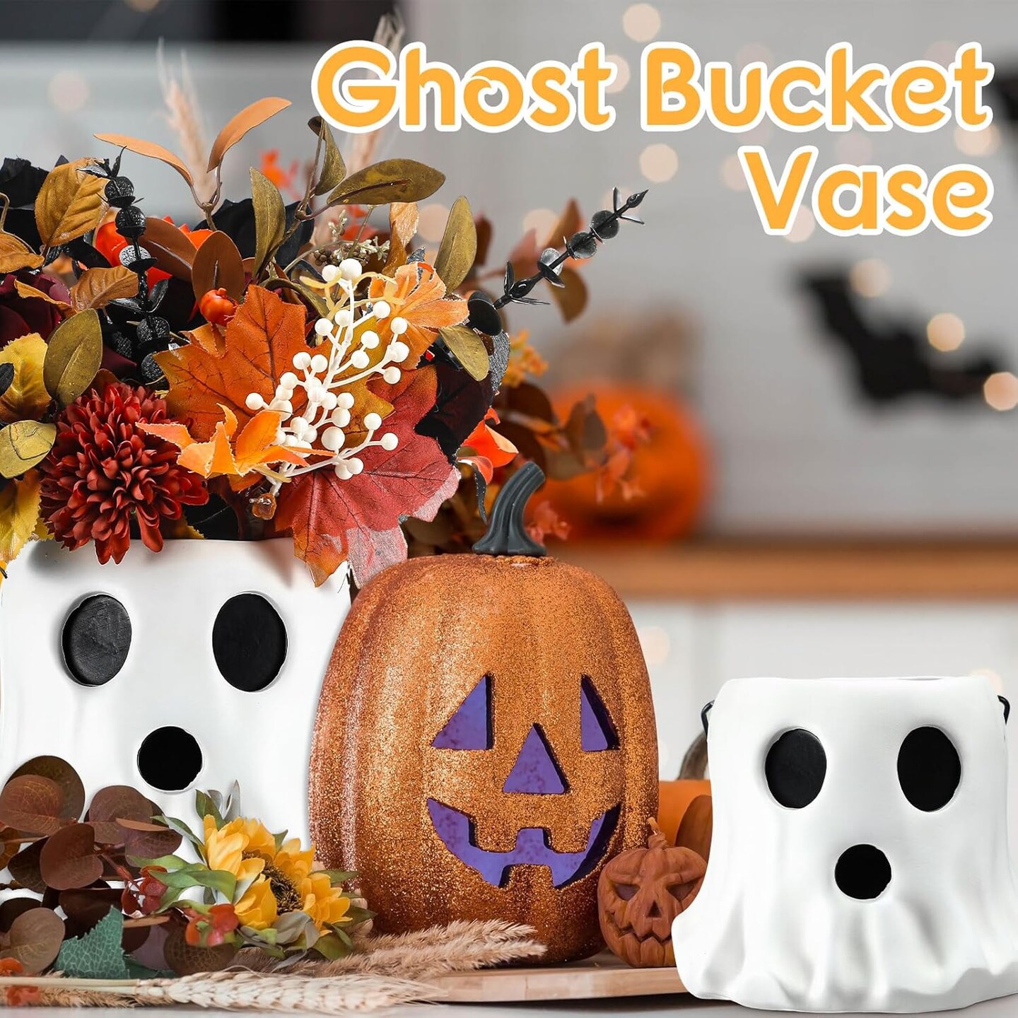 2 Pack Ghost Bucket Decor Halloween (White) 11.81"L x 11.81"W x 7.87"H