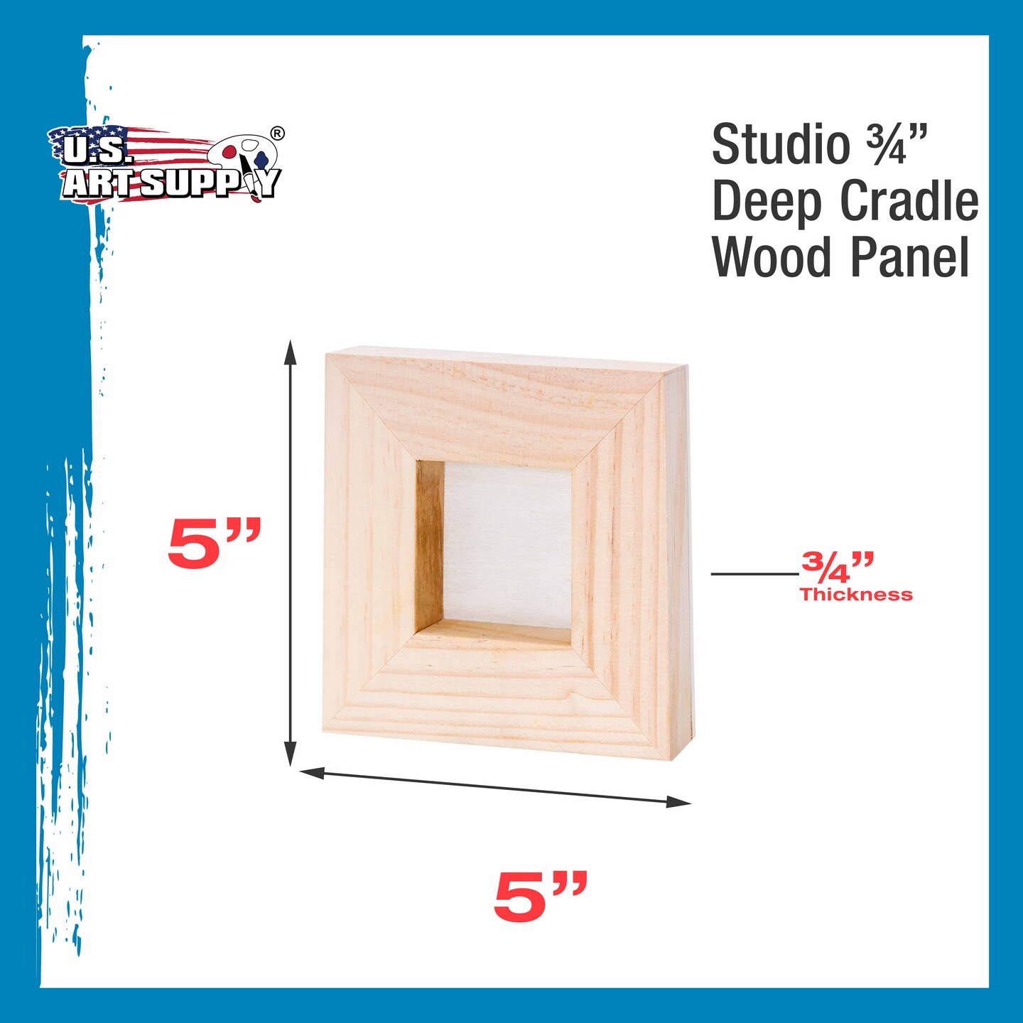 Unfinished Cradled Wood Panels for Painting, 5 Pack of 5x5 inch - Studio Birch Wooden Canvas Boards 3/4&#x22; Deep - Mixed-Media Craft, Acrylic, Oil, Encaustic, Paint Pouring Panel Board