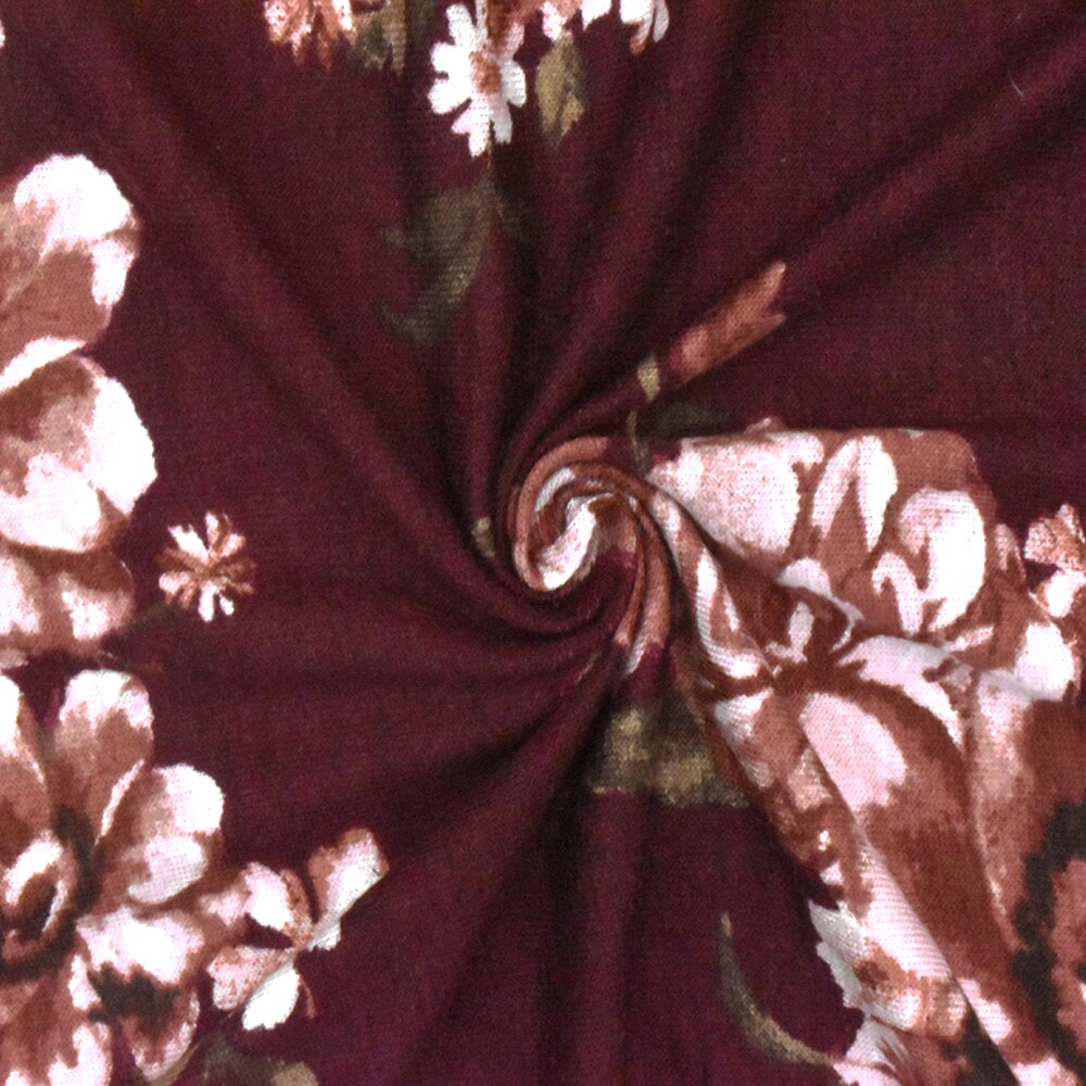 Maroon Red-Brown-Multi Floral Printed Rayon Stretch Jersey Knit Fabric By the Yard