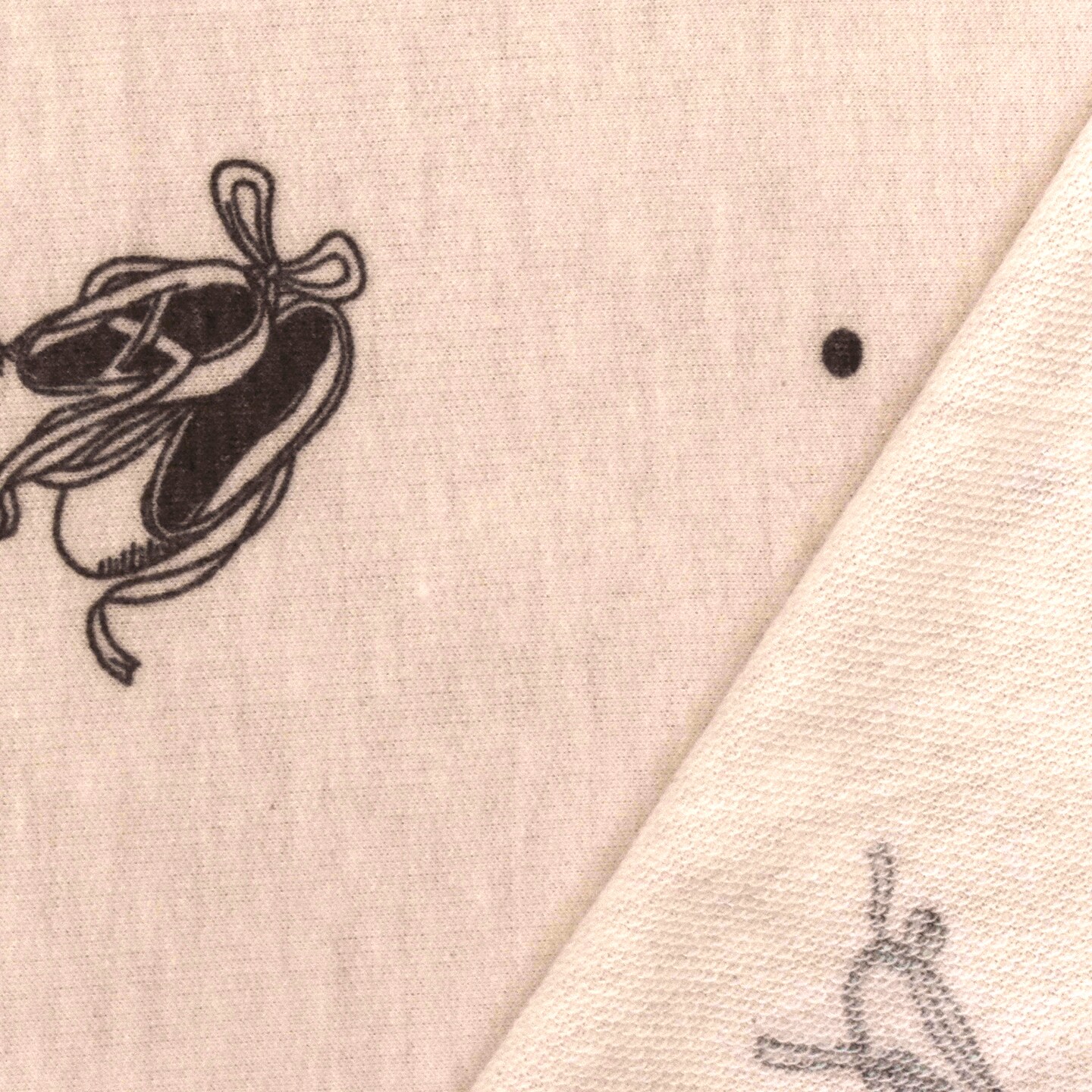 Almond Pink-Black Ballet Flat Printed Stretch Baby French Terry Knit Fabric By the Yard