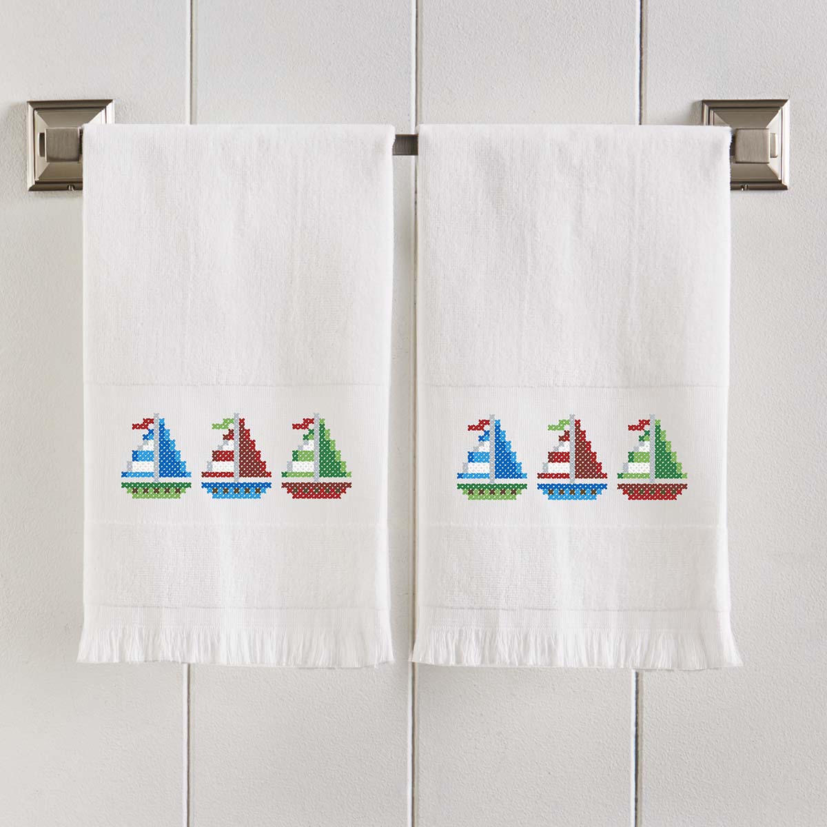 Herrschners Sailing Parade Terry Towel Pair Stamped Cross-Stitch