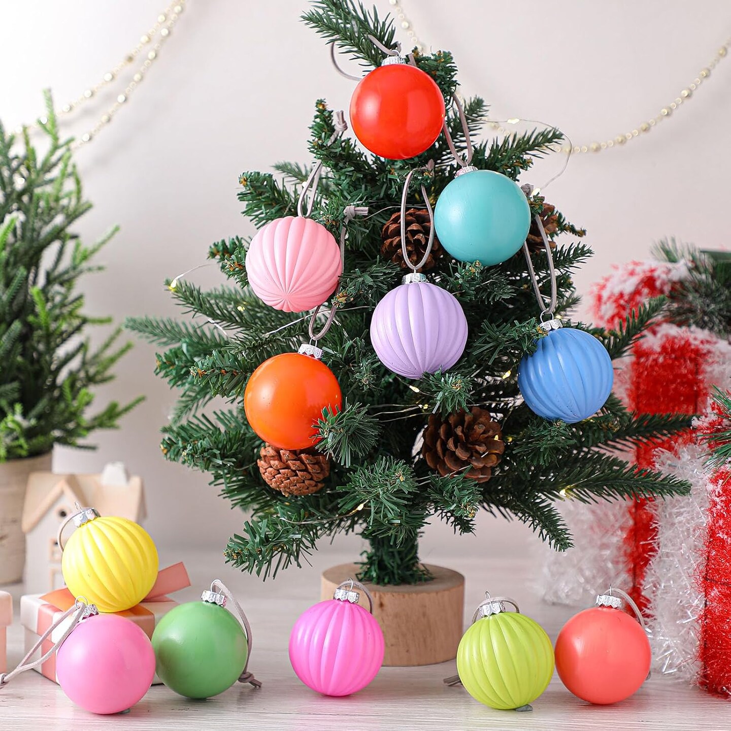 12 Pcs Neon Christmas Tree Ornaments (Multicolored)
