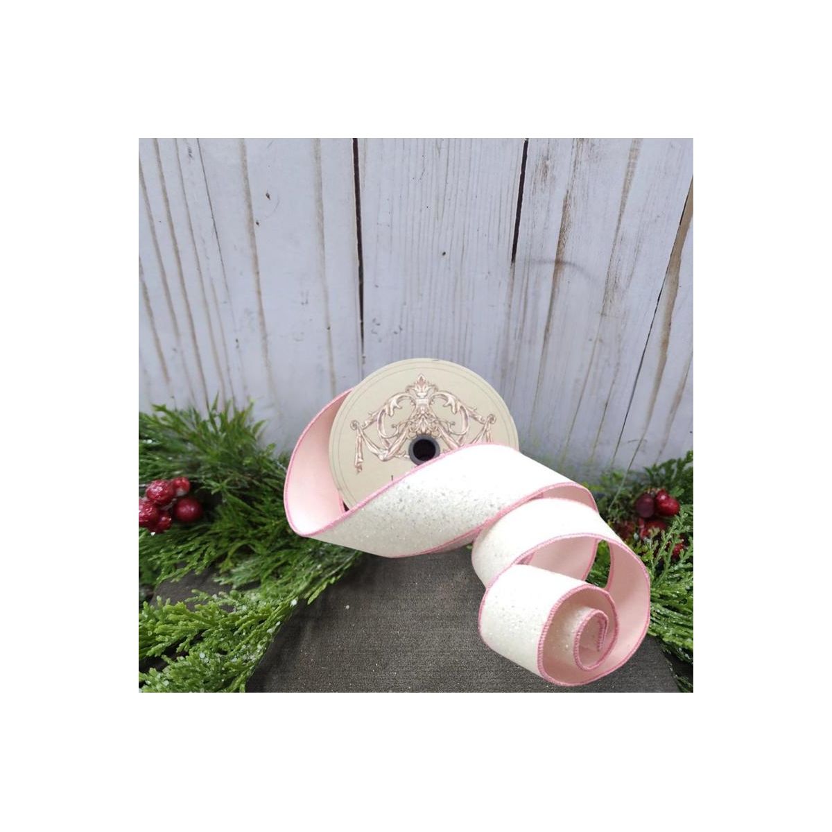 2.5&#x22; Sugar Plum Glitter Ribbon: Whispy White (10 Yards)