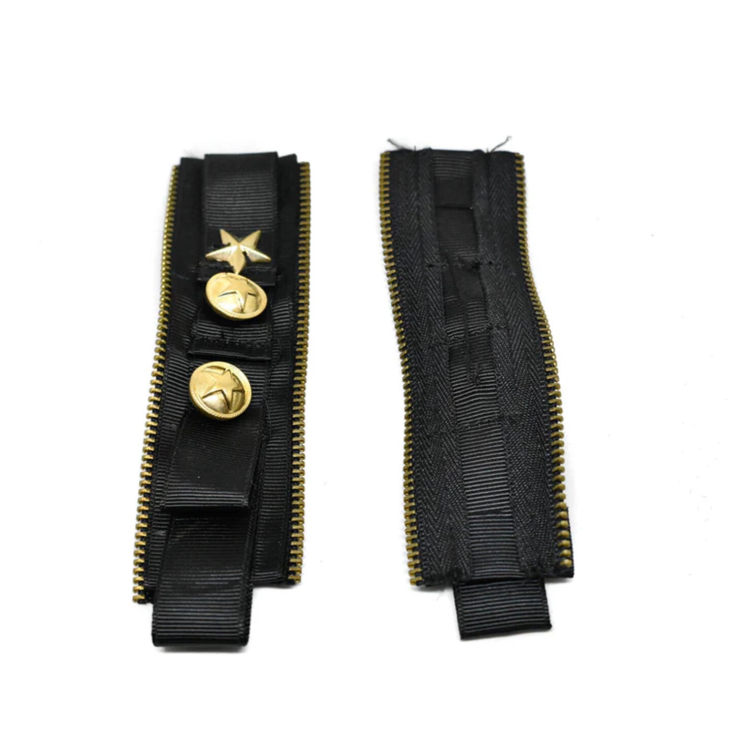 Military Style Shoulder Epaulet Black Gold Zipper Star Applique Accessory