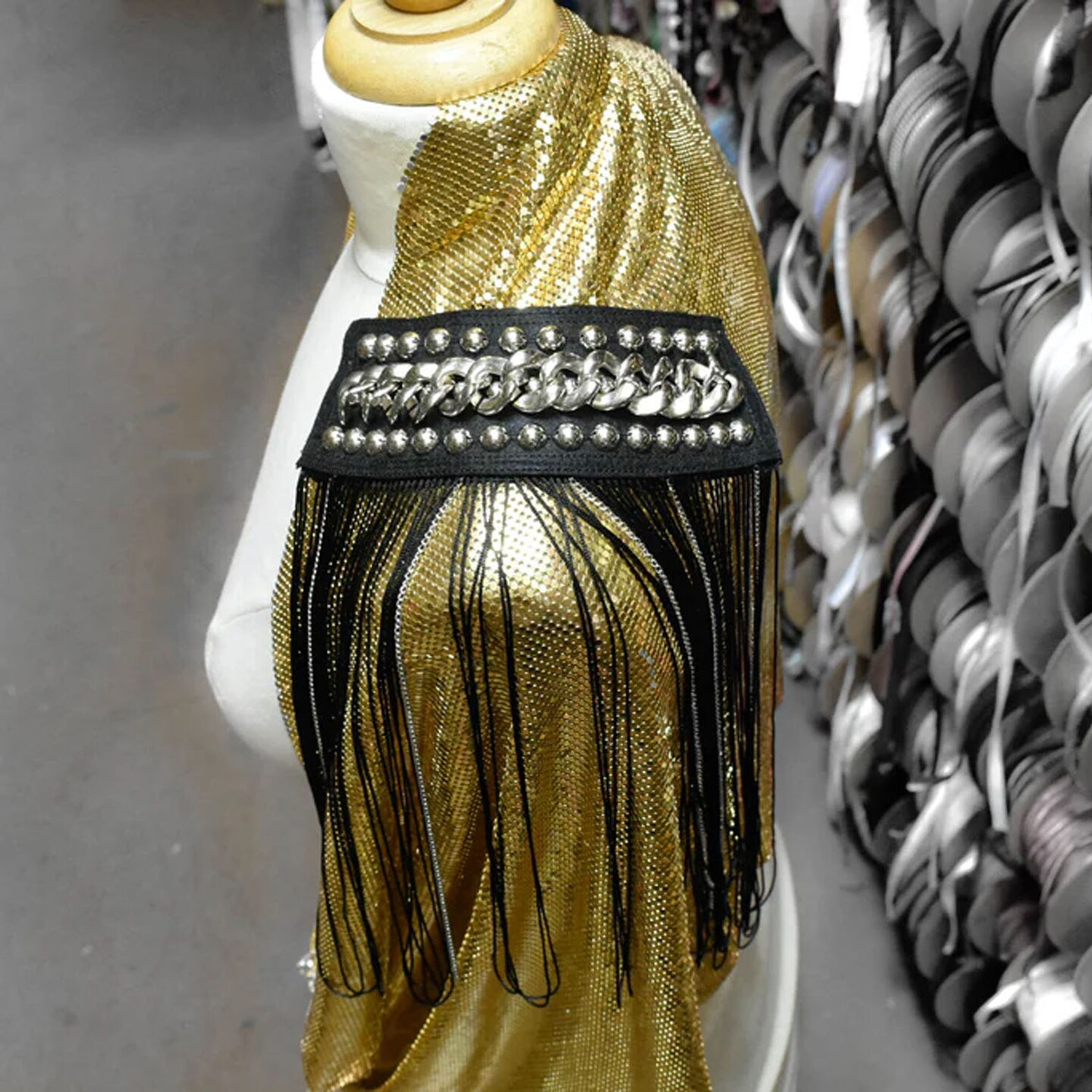 Chain Tassel Shoulder Epaulettes Gold Beaded Statement Dance Costume