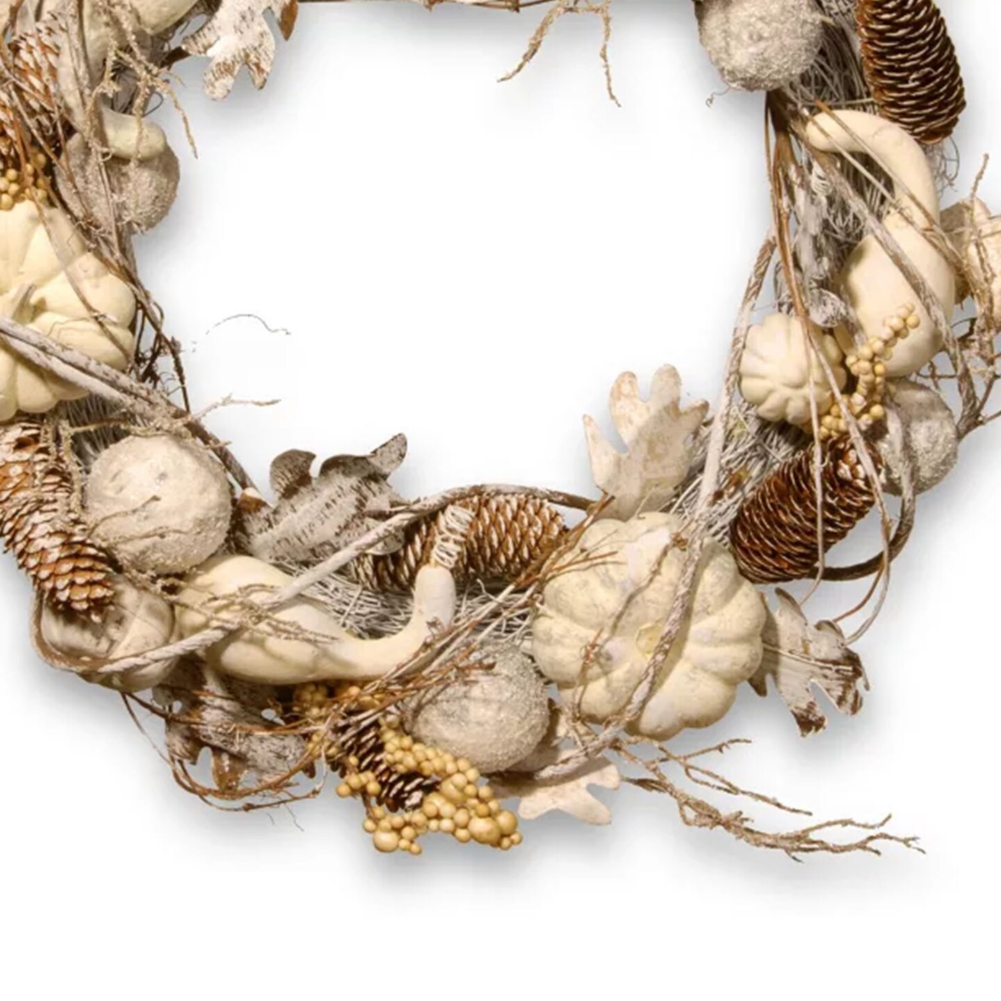 20&#x201D; White Autumn Wreath with Gourds, Pinecones &#x26; Berries