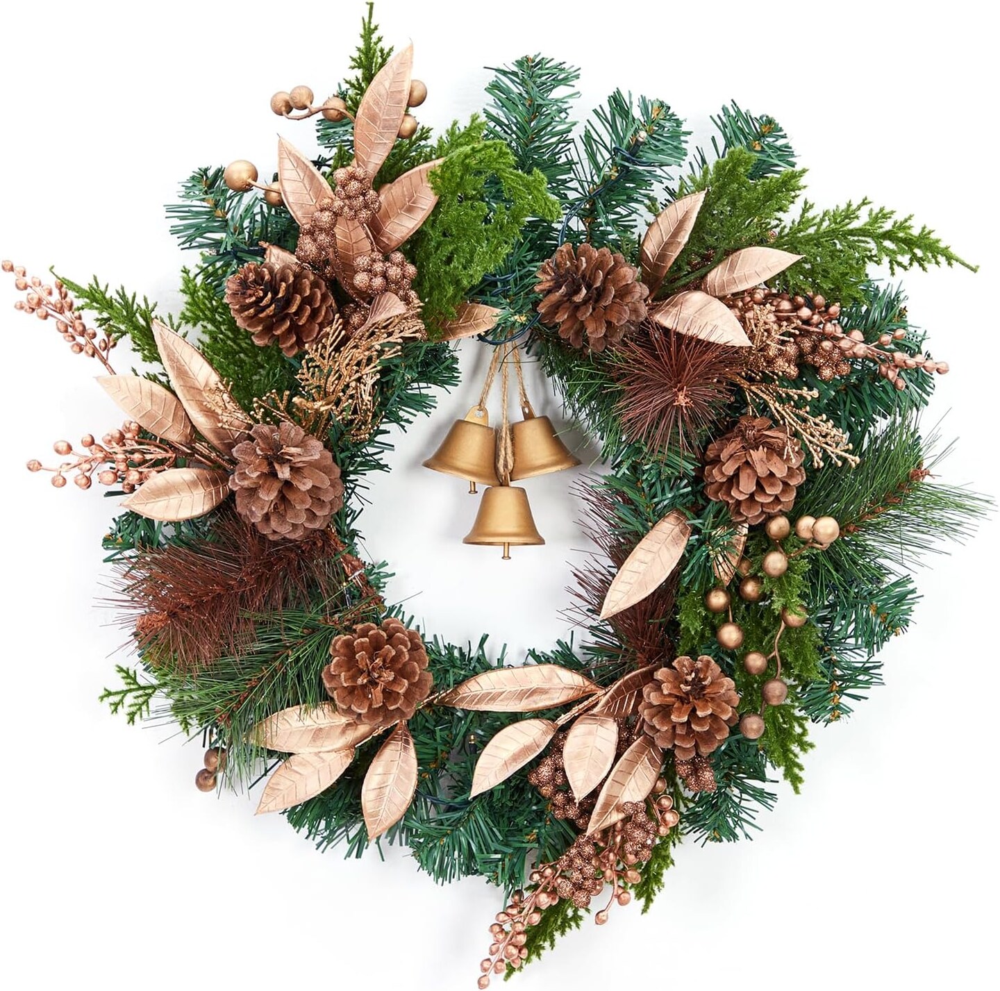18 Inch Christmas Wreath with Lights, Battery Operated (Bronze) 18&#x22;D x 18&#x22;W x 4&#x22;H