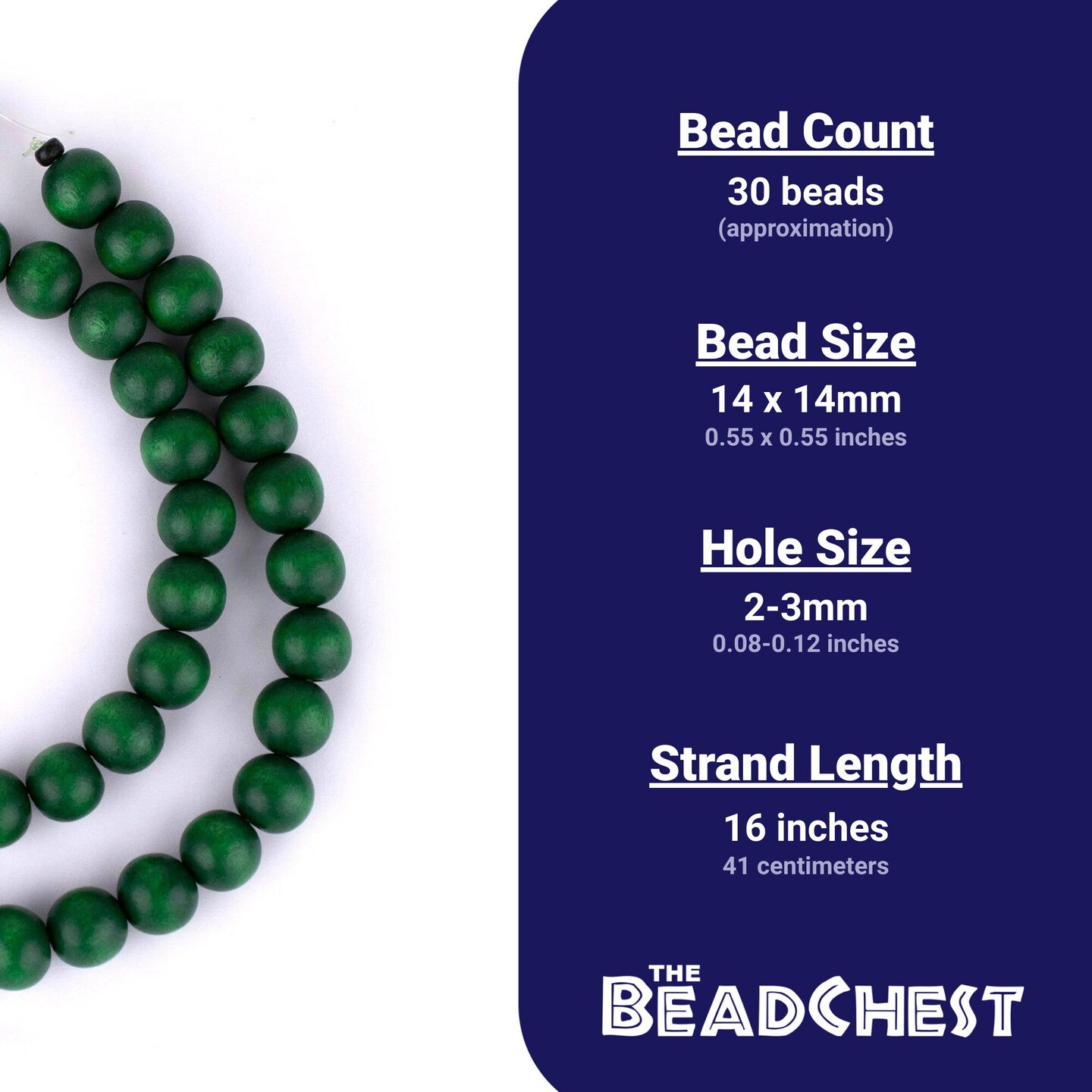 The Bead Chest Natural 14mm Wooden Beads in Green for Jewelry Making – Round Loose Wood Spacer Beads I Approximately 30 Beads