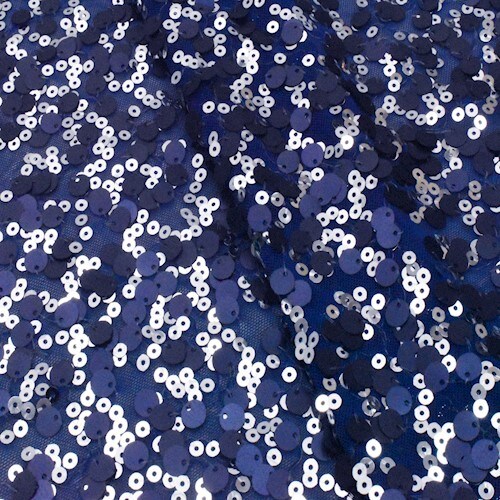 Blue/Black/Silver Confetti Sequined Stretch Mesh Fabric By the Yard