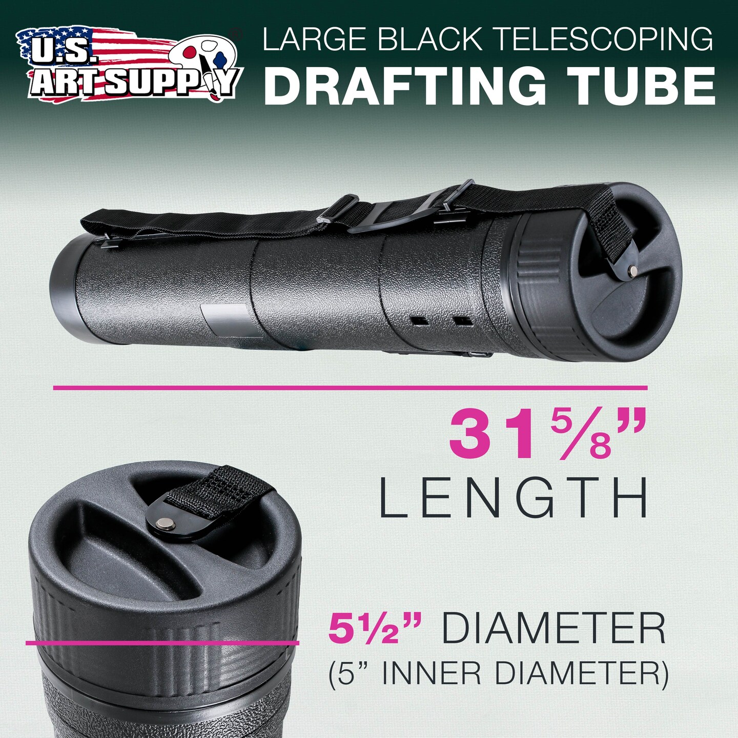Large Poster Tube - Telescoping Adjustable 31-5/8&#x22; to 53-3/4&#x22; - Durable 5-1/2&#x22; Diameter Storage Tube - Art Poster Carrier Holder &#x26; Blueprint Storage Drafting Tube Travel &#x26; Protection