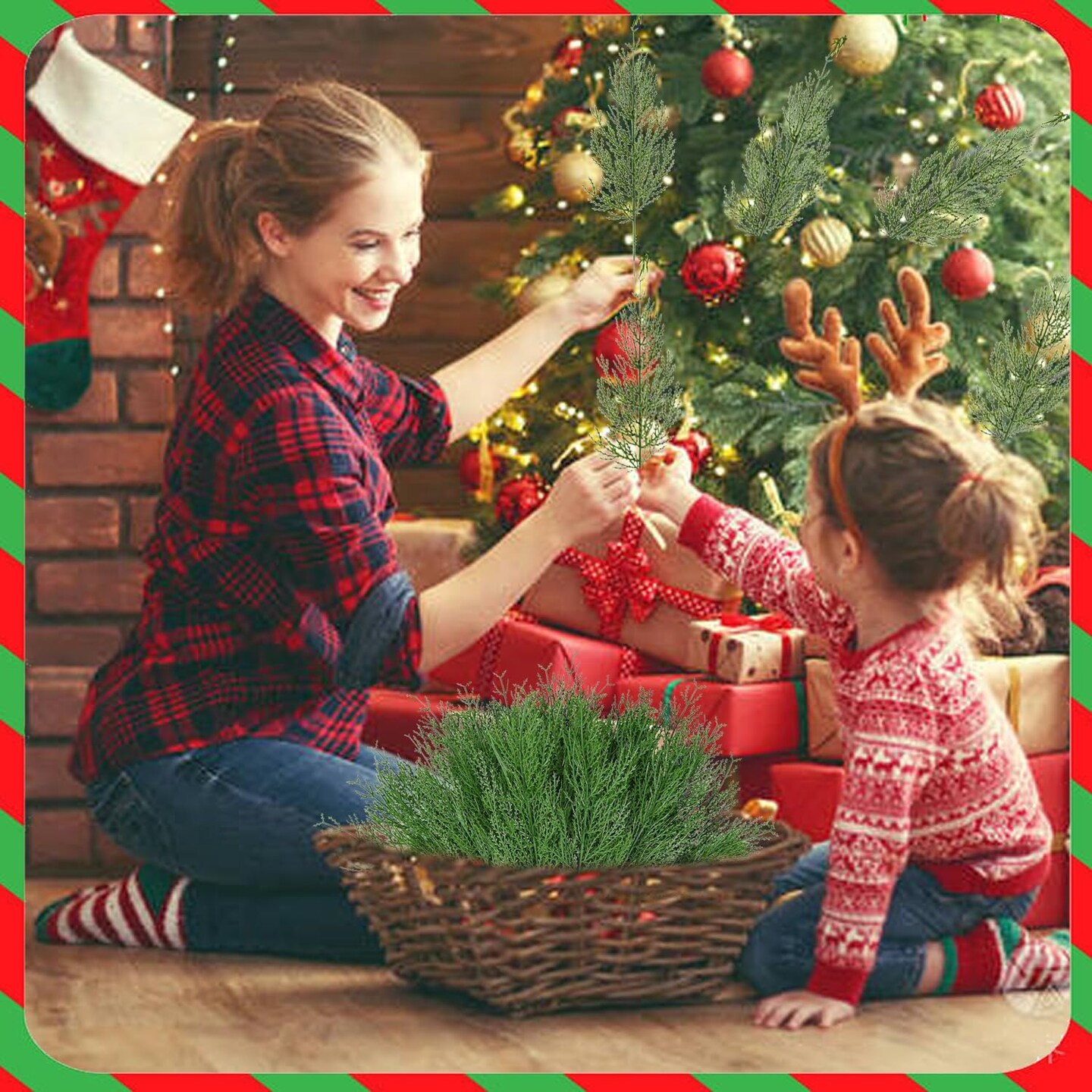 40PCS Evergreen Fake Pine Needles Picks (Green) 12&#x22;D x 0.1&#x22;W x 3&#x22;H