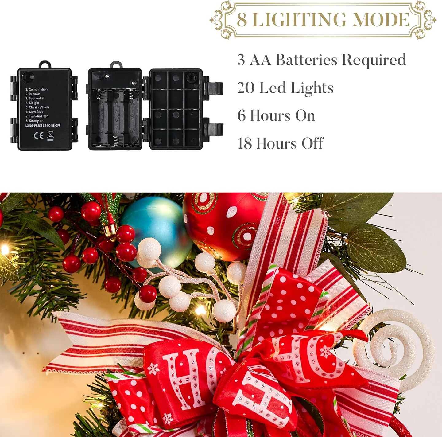 Large Lighted Outdoor Christmas Wreath (&#x9;Mulit-colored) 4&#x22;D x 24&#x22;W x 24&#x22;H