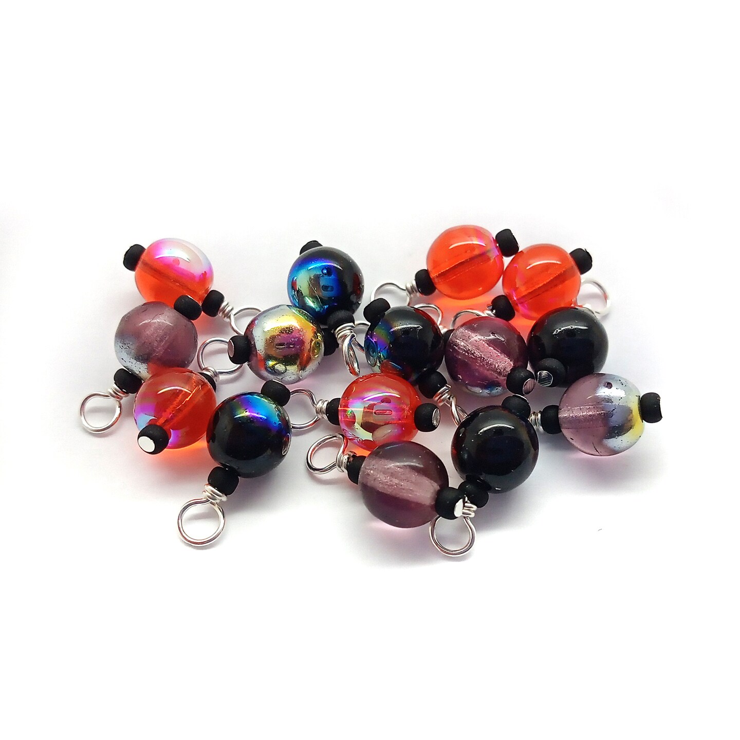 Halloween Colored Bead Dangle Charms, 15 pc, Orange Black & Purple, Adorabilities