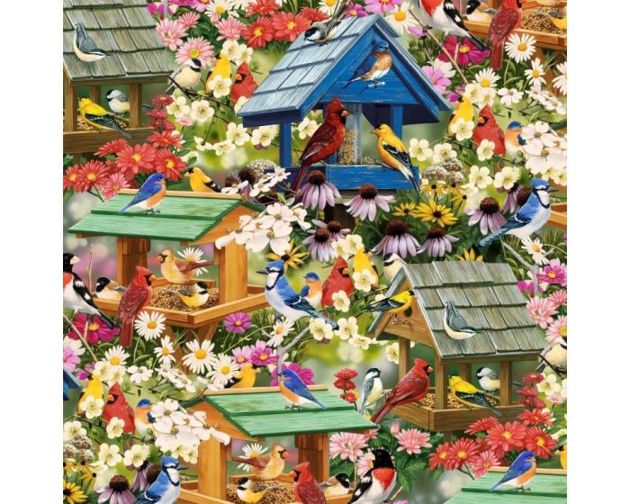 Spring Birdhouses Cotton Fabric | By the Yard | Sewing and Crafting | 44 inches wide