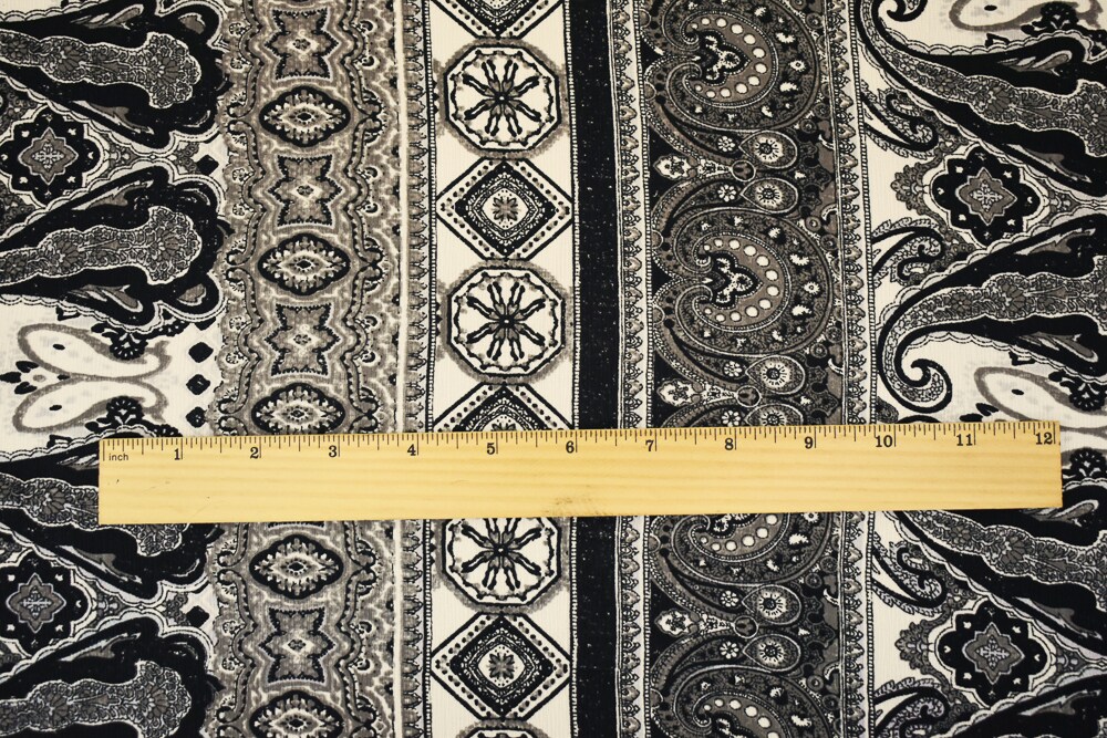 Black-Gray-Multi Poly Paisley Baroque Printed Crepe Georgette Woven Fabric By the Yard