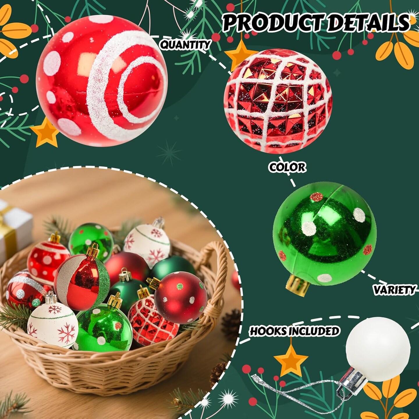 42PCS Shatterproof Christmas Ornaments Ball (Multicolor)