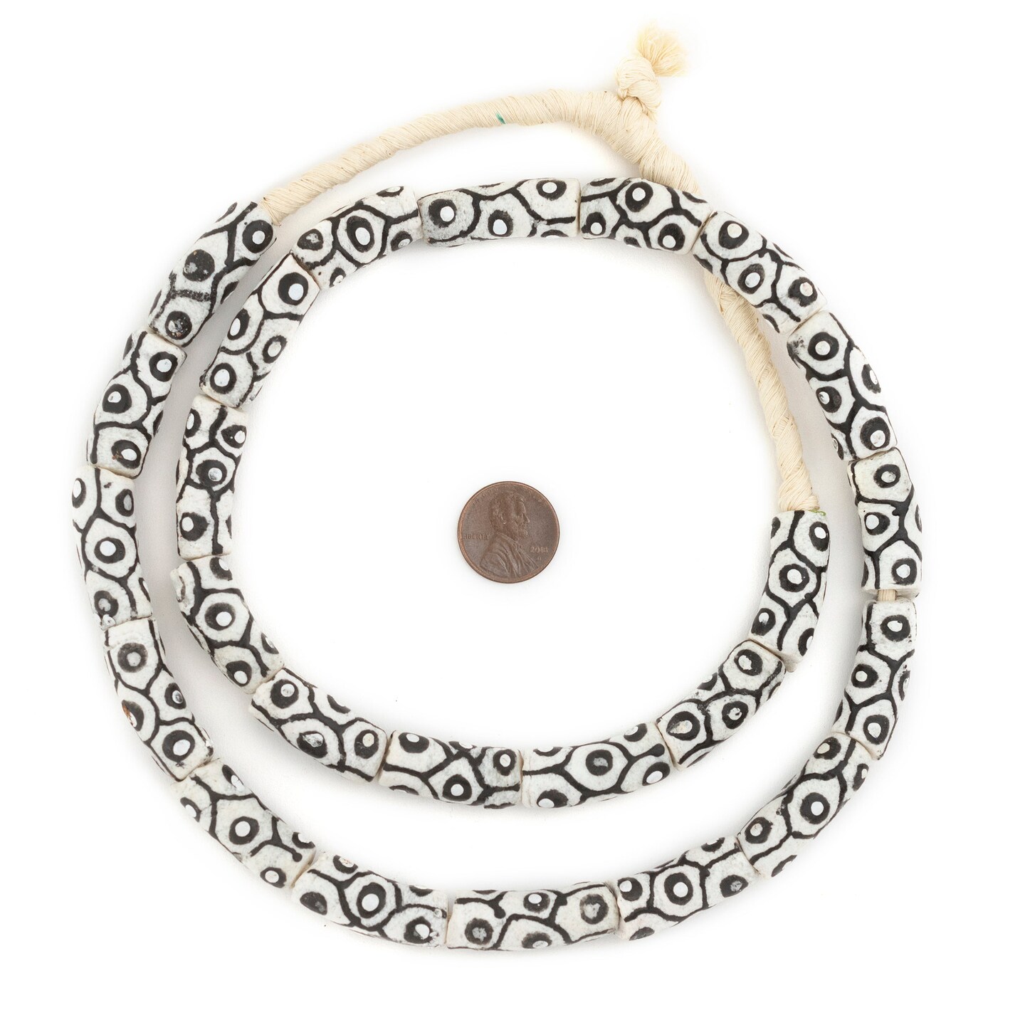 The Bead Chest Painted African Krobo Beads - Full Strand of Ghanaian Tribal Glass Beads for Necklace or Jewelry Making (Black & White)