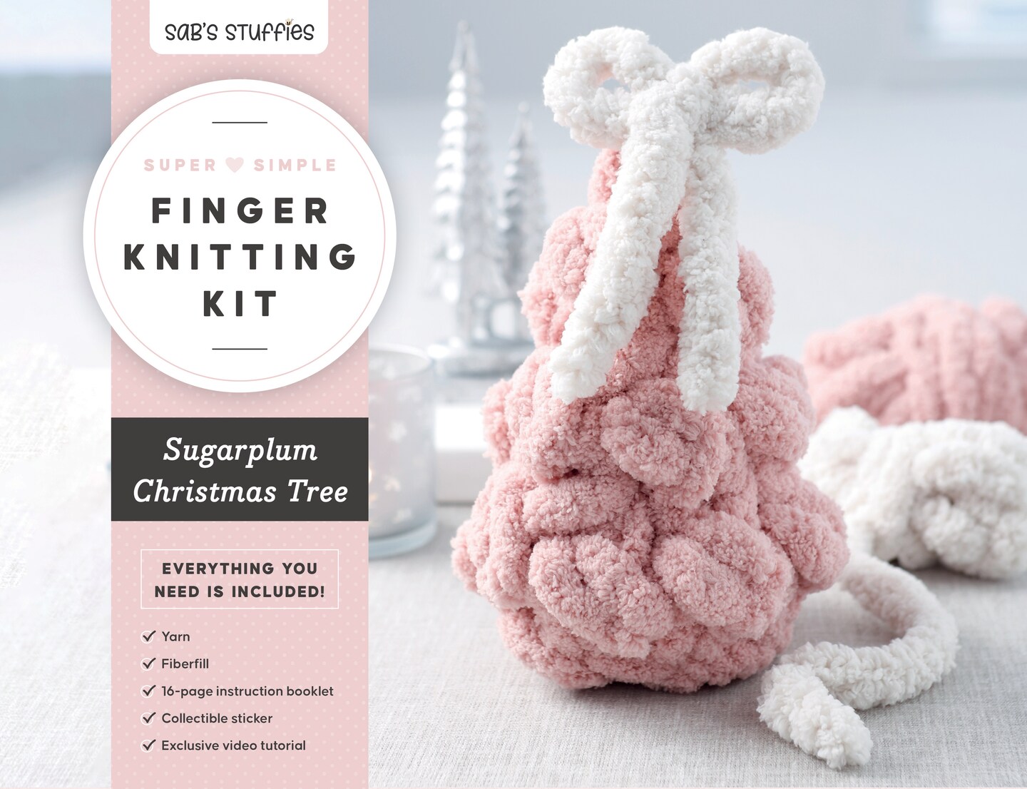Super Simple Finger Knitting Kit Sugarplum Christmas Tree: Everything You Need Is Included: Chunky Yarn, Fiberfill, Instruction Booklet, Exclusive Step-by-Step Video, and Collectible Sticker; Beginner Friendly!
