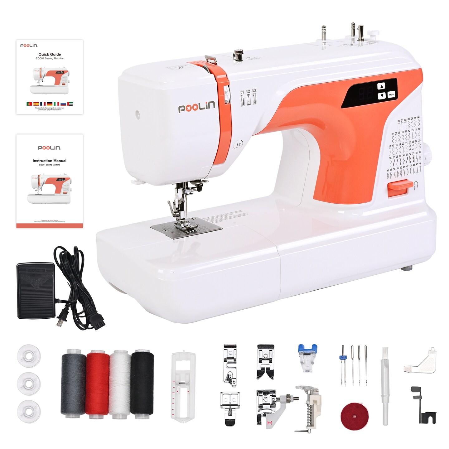 Poolin EOC01-RE Computerized Sewing Machine with 107 Stitches & 8 Buttonhole Styles Auto Needle Threader & Accessories for Quilting & Sewing Project Christmas Gift