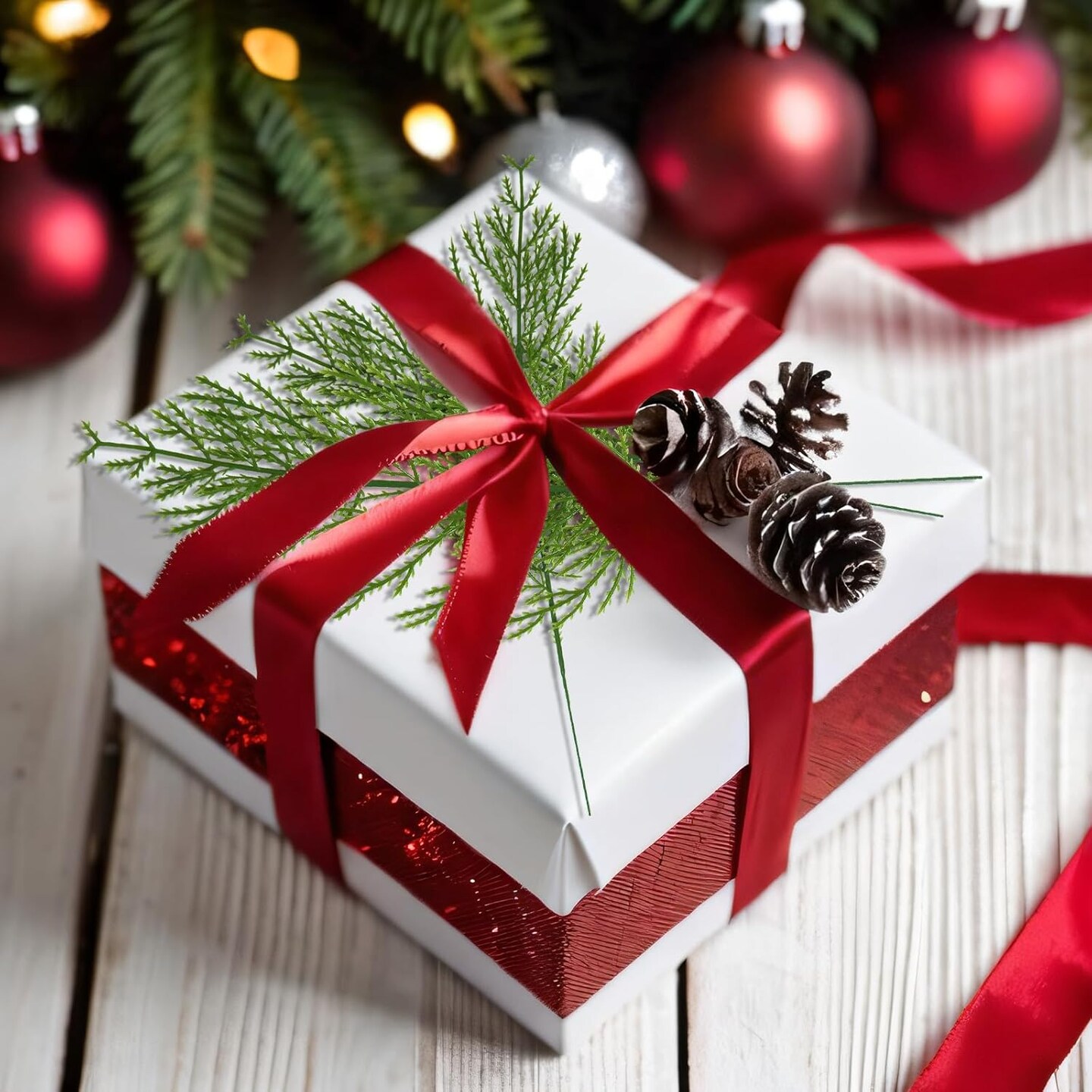 Christmas 100 Pcs Artificial Pine Sprigs Green Faux Greenery Stems (Green) 0.79"D x 3.93"W x 11.02"H