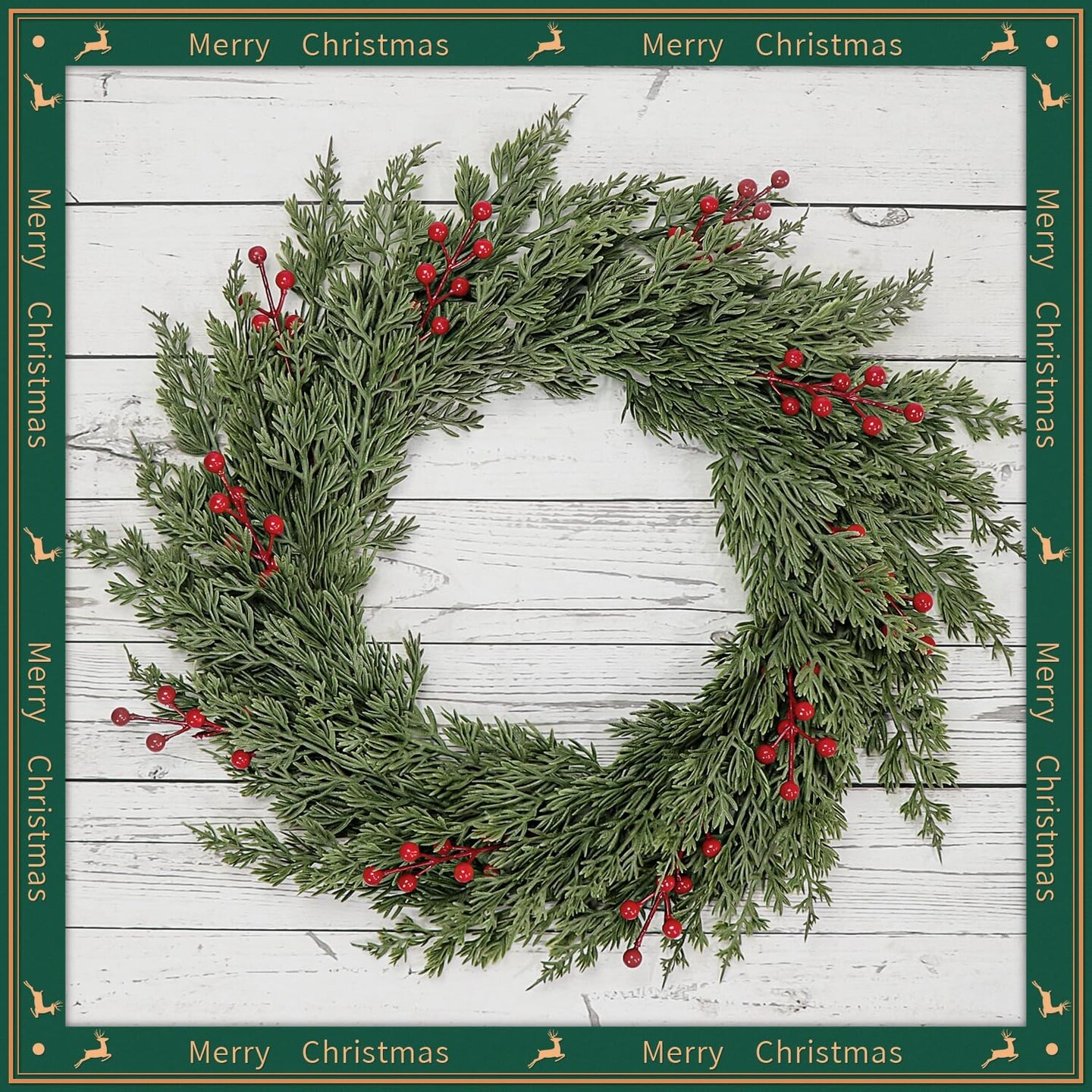 40 Pcs Artificial Pine Branches with Red Berry Picks (40, Green) 14"D x 0.3"W x 2"H