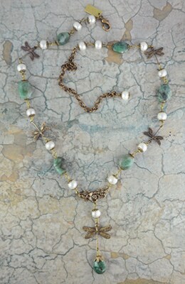 Pewter Plated Brass Smaller Ornate Dragonfly Two Ring Connectors - Set of Six - P-2C12