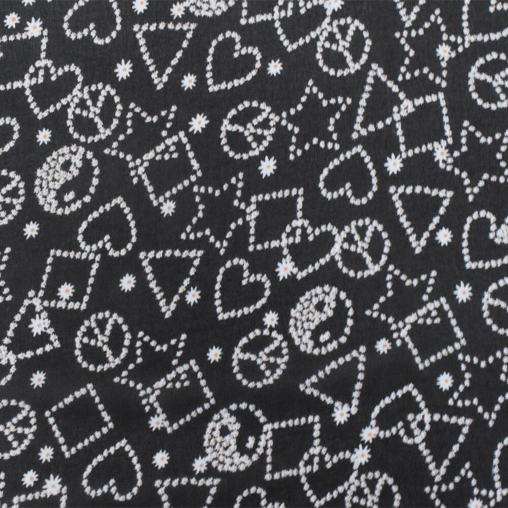 Night Black-White-Orange Multi Pattern Printed Poly Chiffon Woven Fabric By the Yard