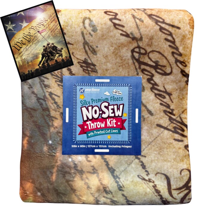 United States Constitution Silky Premium Fleece No-Sew Throw Fleece Fabric Kit (50x60)
