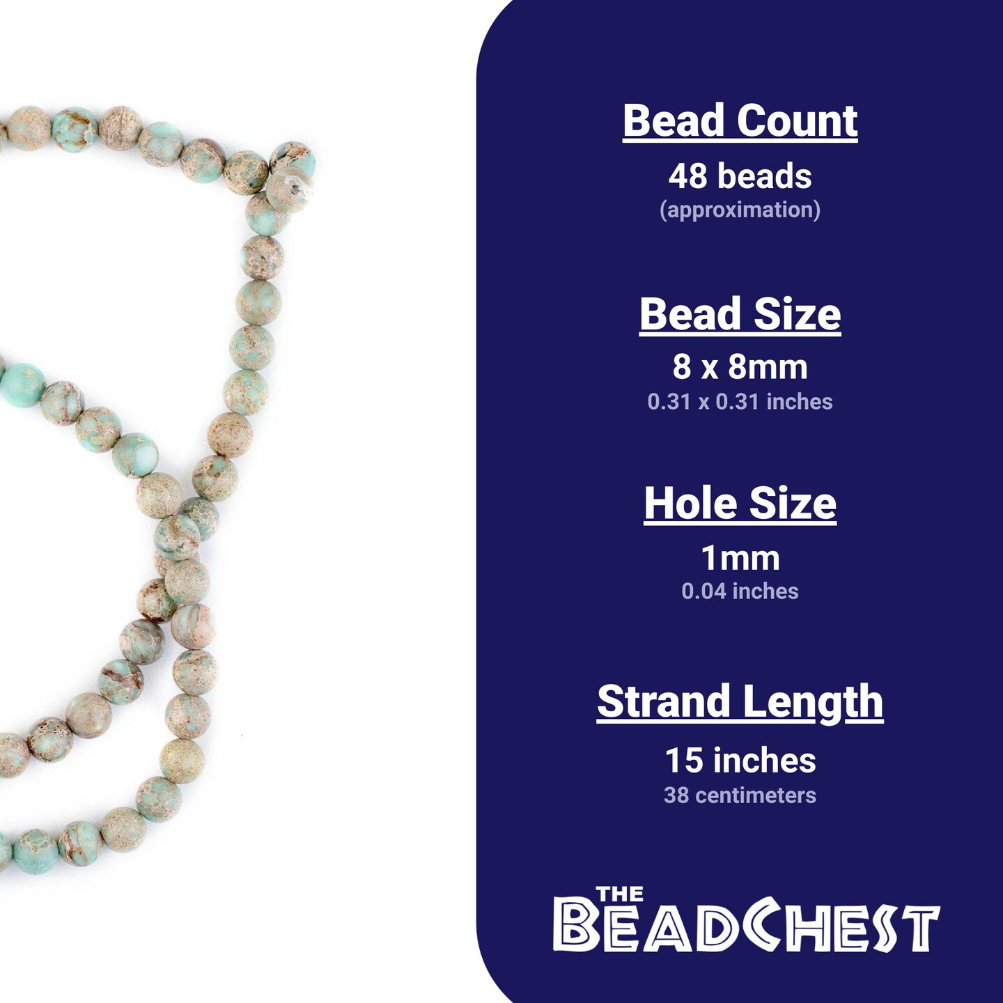 The Bead Chest Turquoise Sea Sediment Jasper Beads (8mm): Organic Gemstone Round Spherical Energy Stone Healing Power Crystal for Jewelry Bracelet Mala Necklace Making