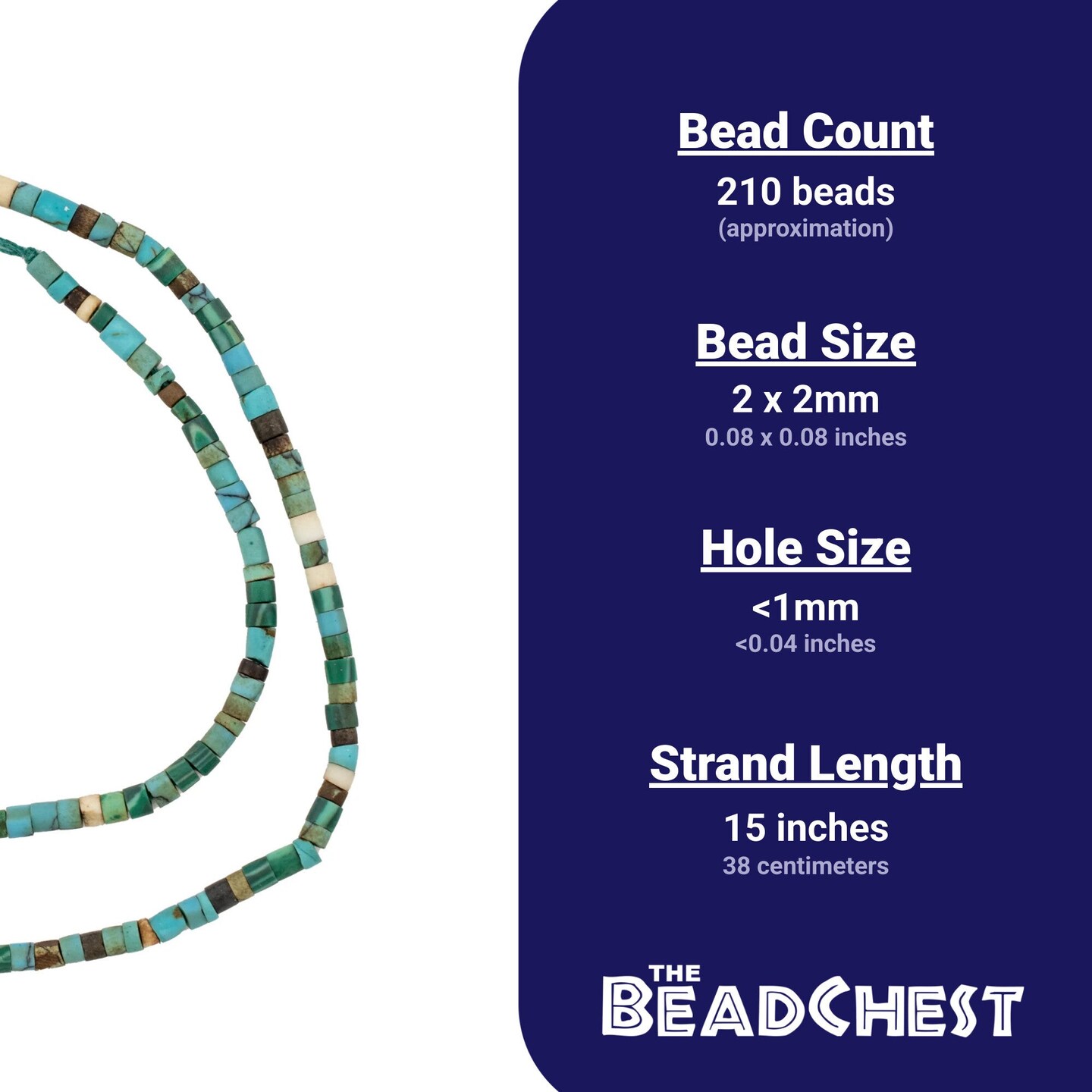 The Bead Chest Multicolor Stone Heishi Beads: Turquoise and Malachite-Style Medley, 2mm Full Strand