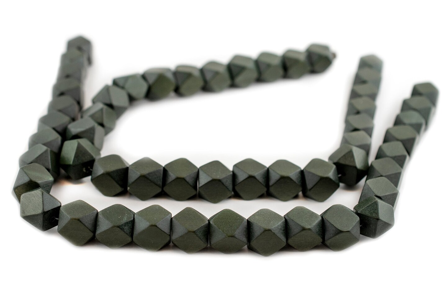 The Bead Chest Olive Green Cornerless Cube Wood Beads: 15mm Diamond Cut Natural Organic Beads for Jewelry Making
