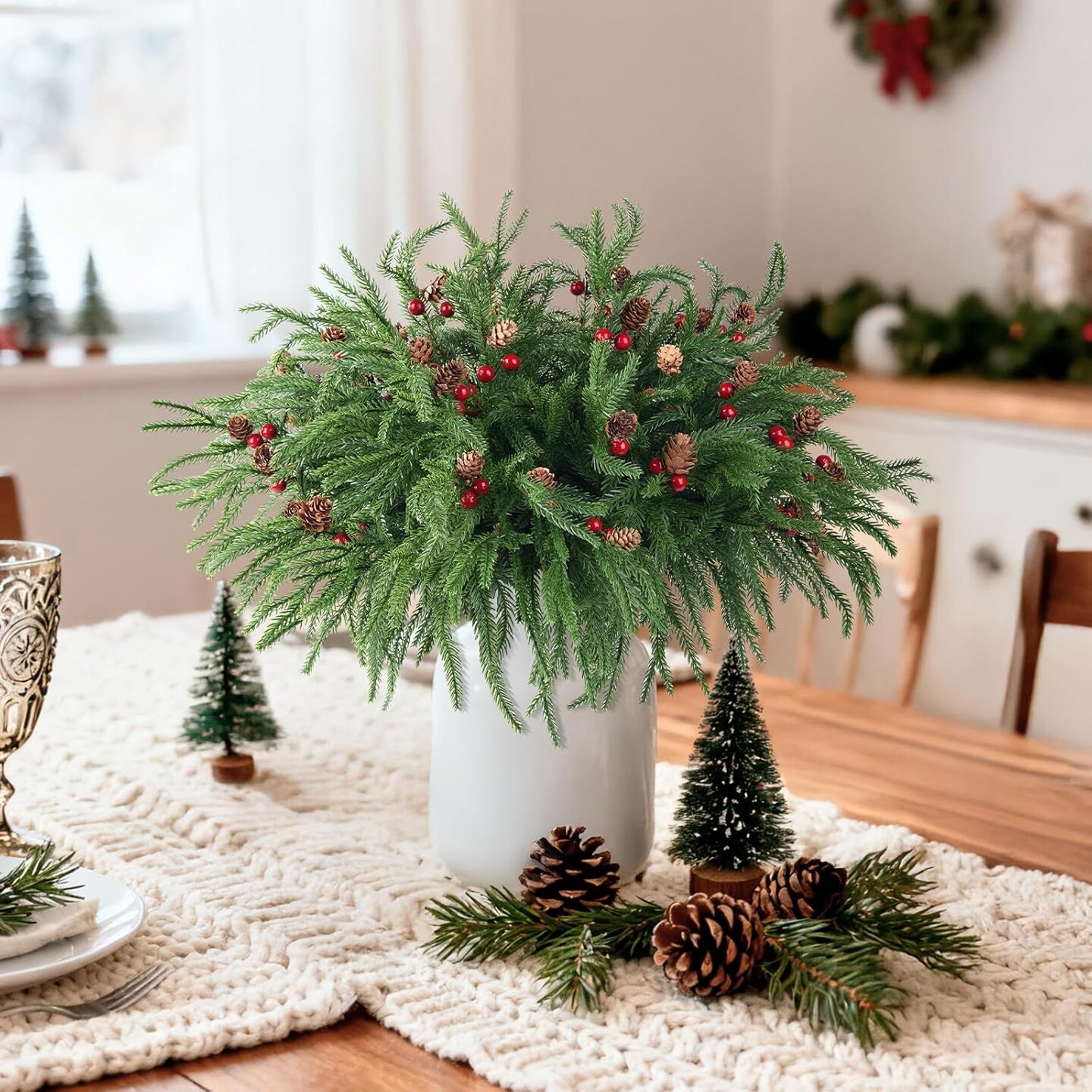 10 Pcs Artificial Christmas Norfolk Pine Stems (Pine Needles) 16.5"D x 2"W x 8"H