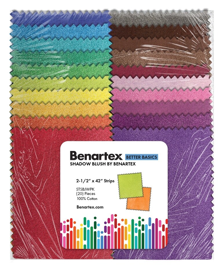 Benartex Fabric Strip-Pies 2.5"X42" 20/Pkg-Shadow Blush Jewels