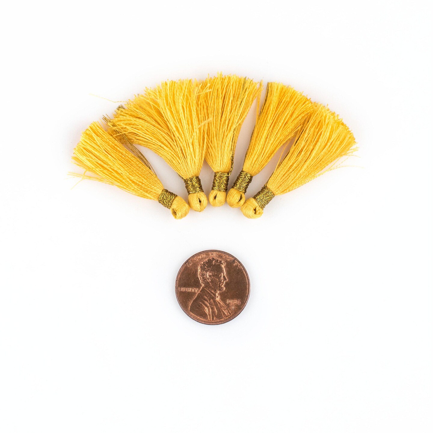 The Bead Chest Yellow 3cm Silk Tassels (5 Pack)