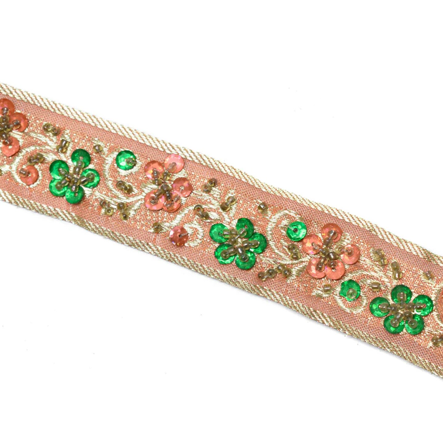1 Yard Sequins Beaded Embroidered Floral Indian Trim for Sewing Crafts 1.125 Inch Width