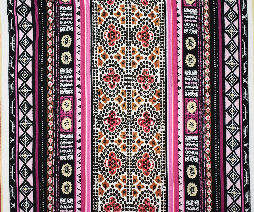 Black-Pink Polyester Tribal Stripes Printed Crepe Texture Georgette Fabric By the Yard