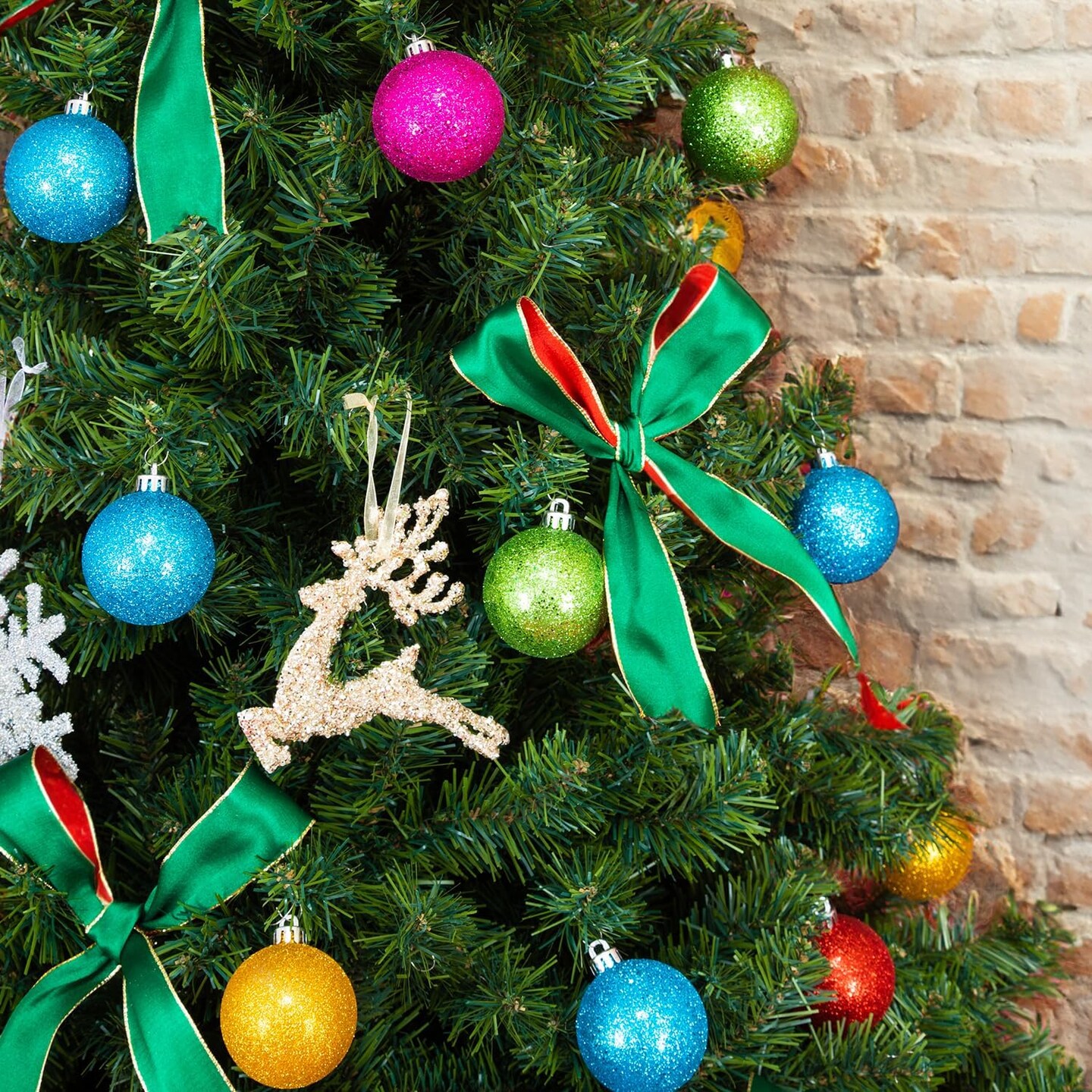 Shatterproof Christmas Tree Ornament Set (2.24&#x22;/57mm, Glitter Rainbow)