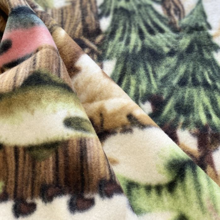 Wilderness Animals Camping Fishing Anti-Pill Premium Fleece Fabric | By The Yard