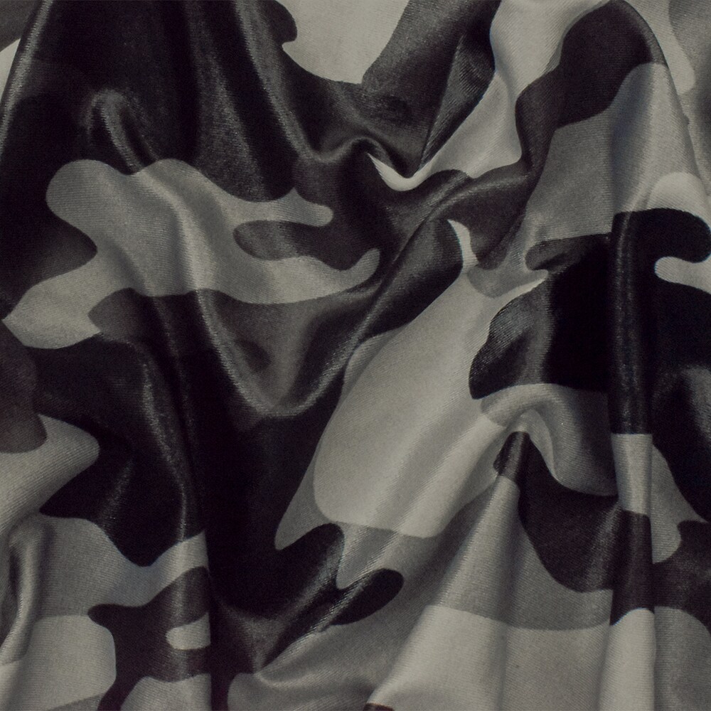 Gray-Black-Multi Famous Maker Camo Print Nylon Tricot Swimwear Knit Fabric By the Yard