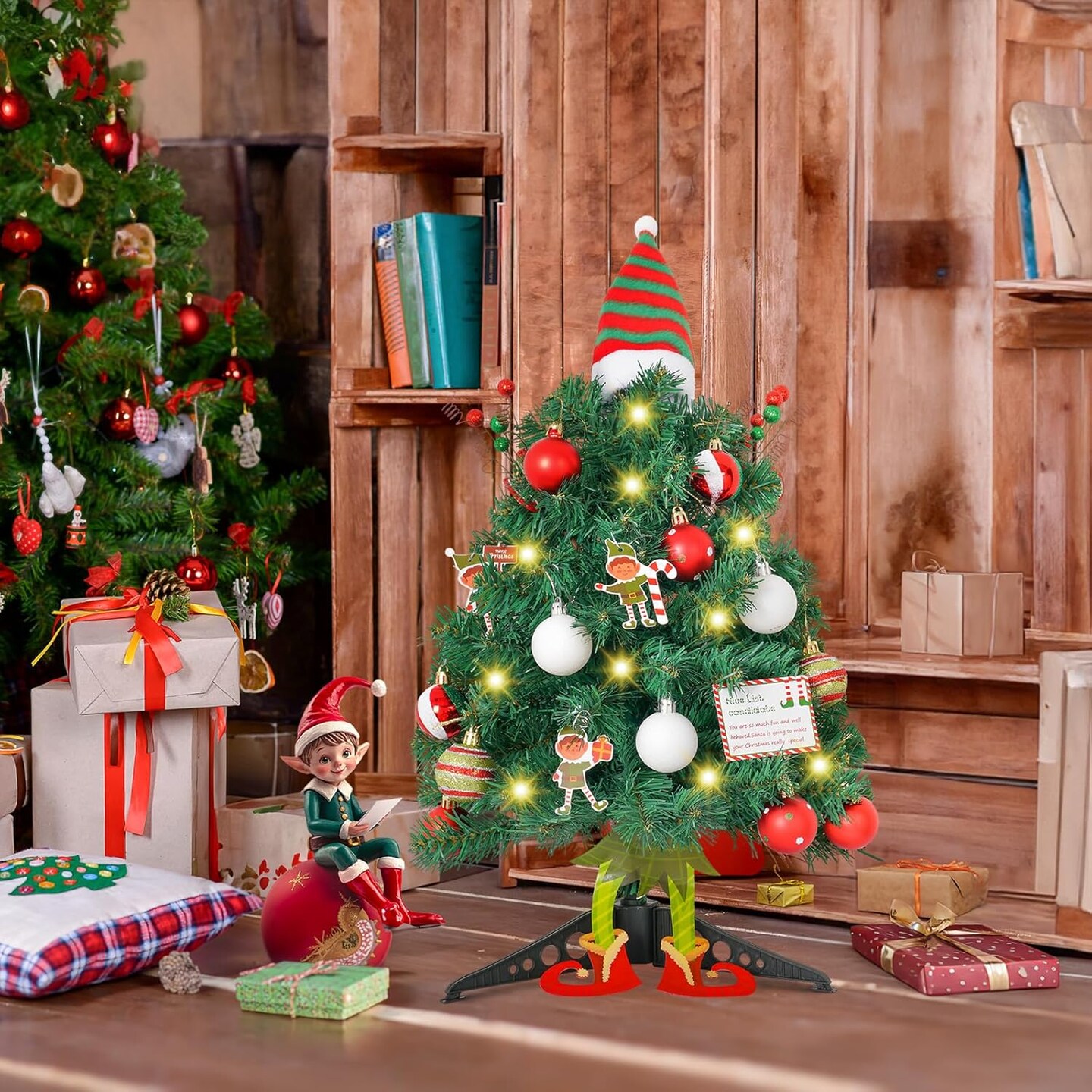 20&#x22; Mini Christmas Tree with Head Arms Elf Legs Tabletop (Green)
