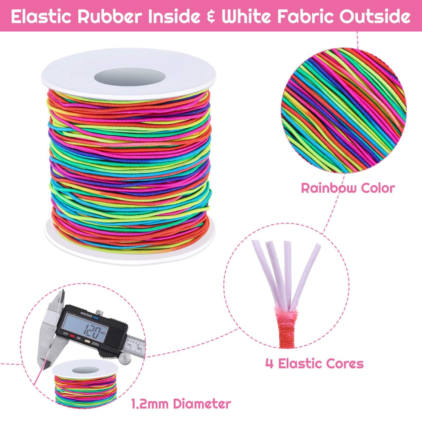 Elastic String for Bracelets, Selizo Bracelet Bead String Elastic Cord for Bracelets, Necklace, Beading, Jewelry Making and Braided Hair Styling (1.2 MM, 109 Yards, Rainbow Color)