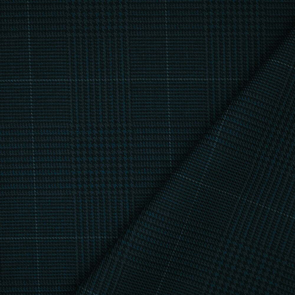 Black-Deep Teal-Multi Wool Polyester Glen Plaid Check Twill Suiting Fabric By the Yard