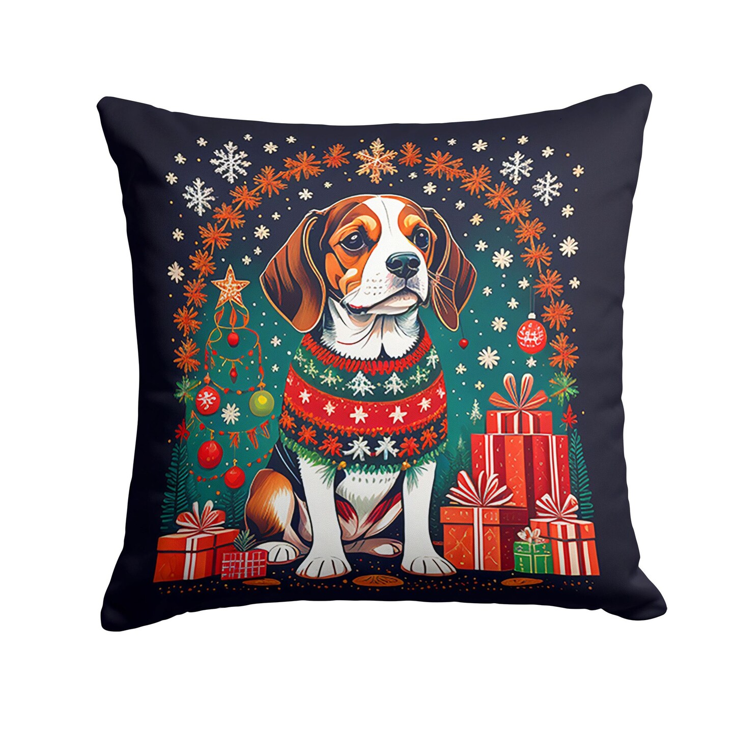 Edge Collections - 14" X 14" - Multicolor - Beagle Christmas Throw Pillow Machine - 1 Piece