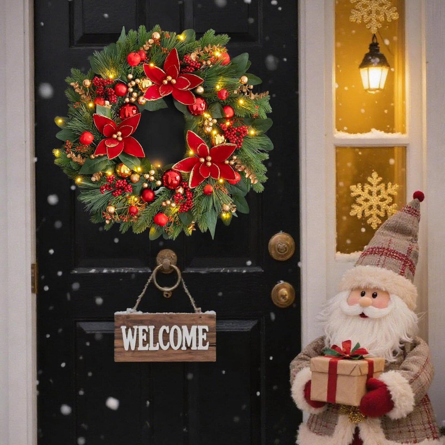 Christmas Wreaths for Front Door- 24 Inch Outdoor Prelit Christmas (Red) 5&#x22;D x 24&#x22;W x 24&#x22;H
