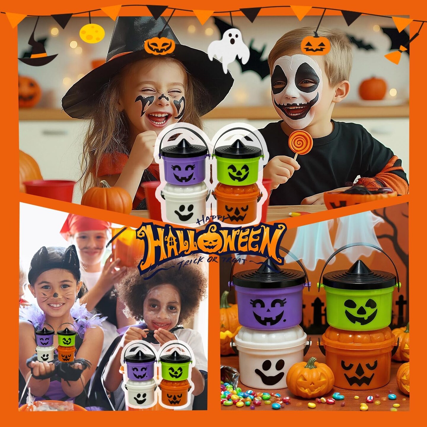 Spooky Mini Boo Bucket Figurines (White, Purple, Green, Orange)