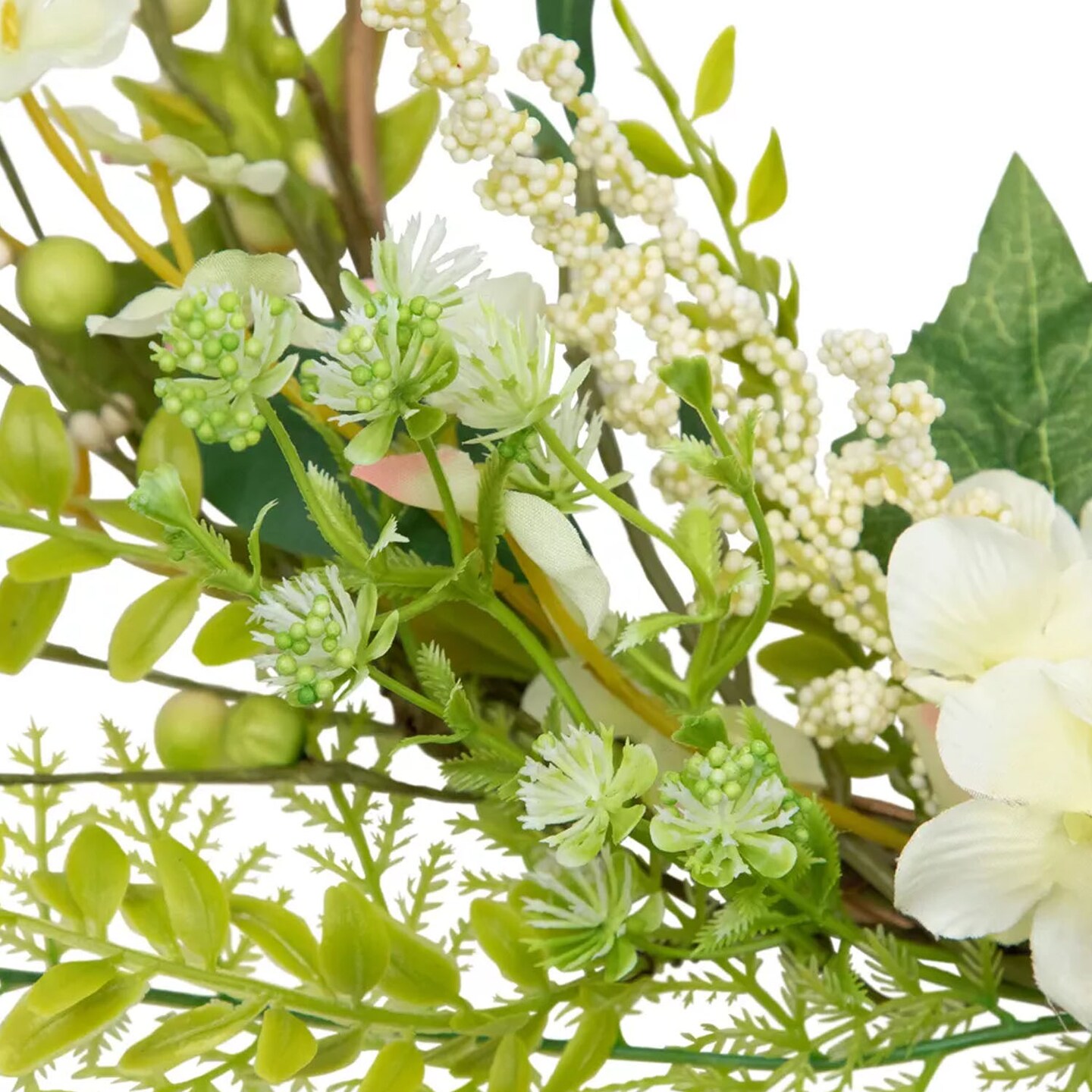 24-Inch Hydrangea and Fern Half Wreath with Gold Hoop Elegant Wall or Door Decoration