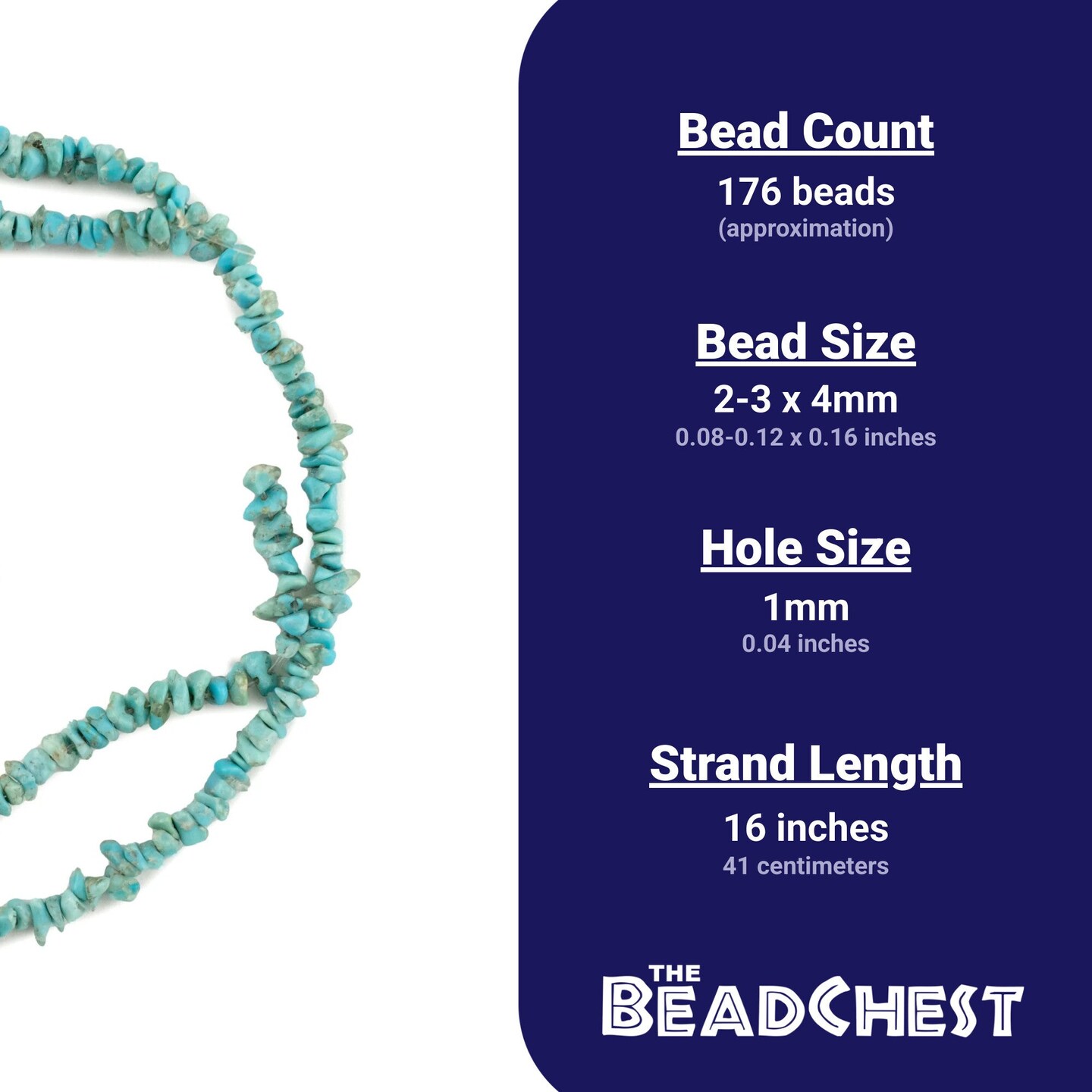 Blue Turquoise Chip Beads: Natural Stone Crafting Supplies for Jewelry Making, 4mm | 16 Inch Strand