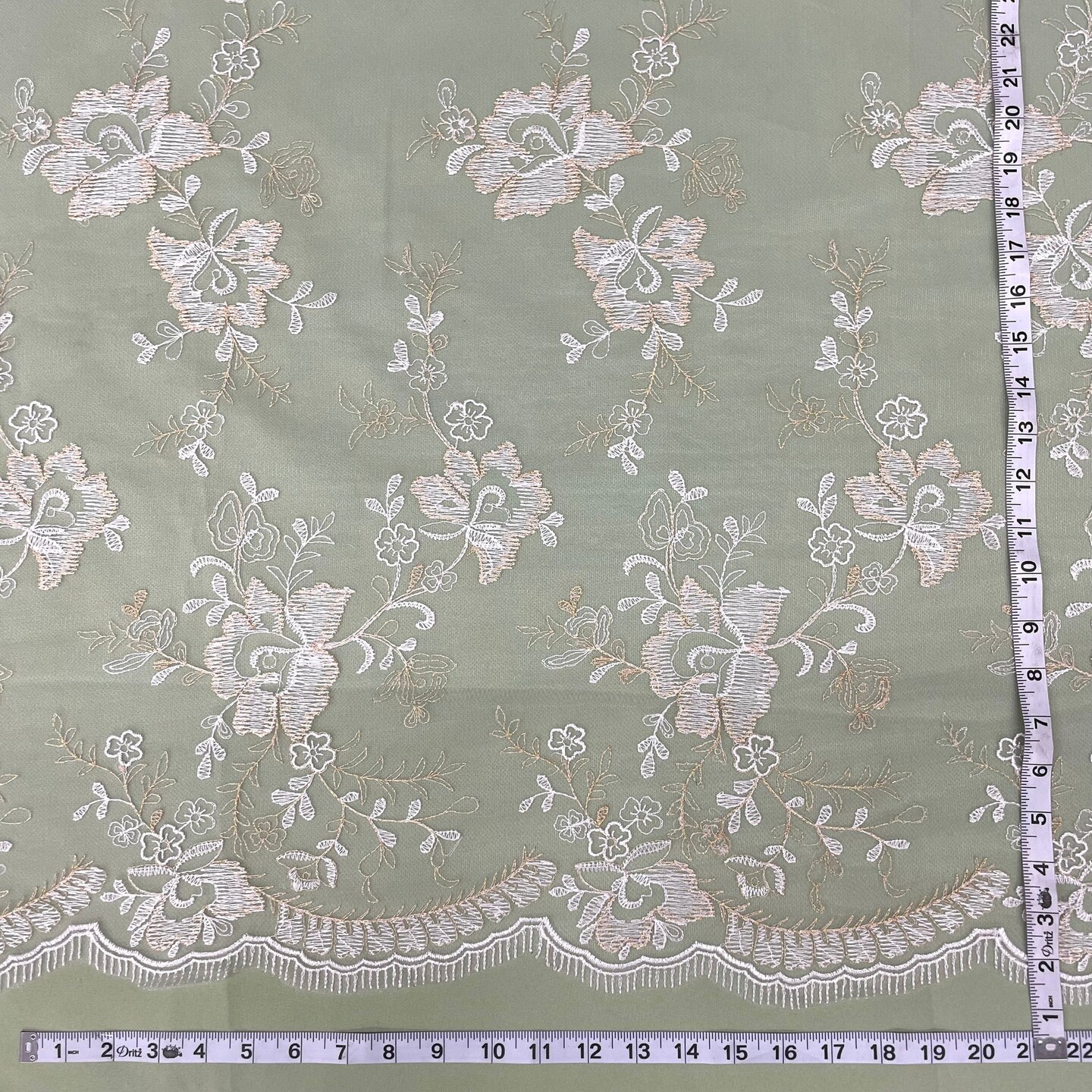 1 Yard Embroidered Lace Fabric on Polyester Net Mesh Ivory Silver for Bridal and Evening Gowns – 51"