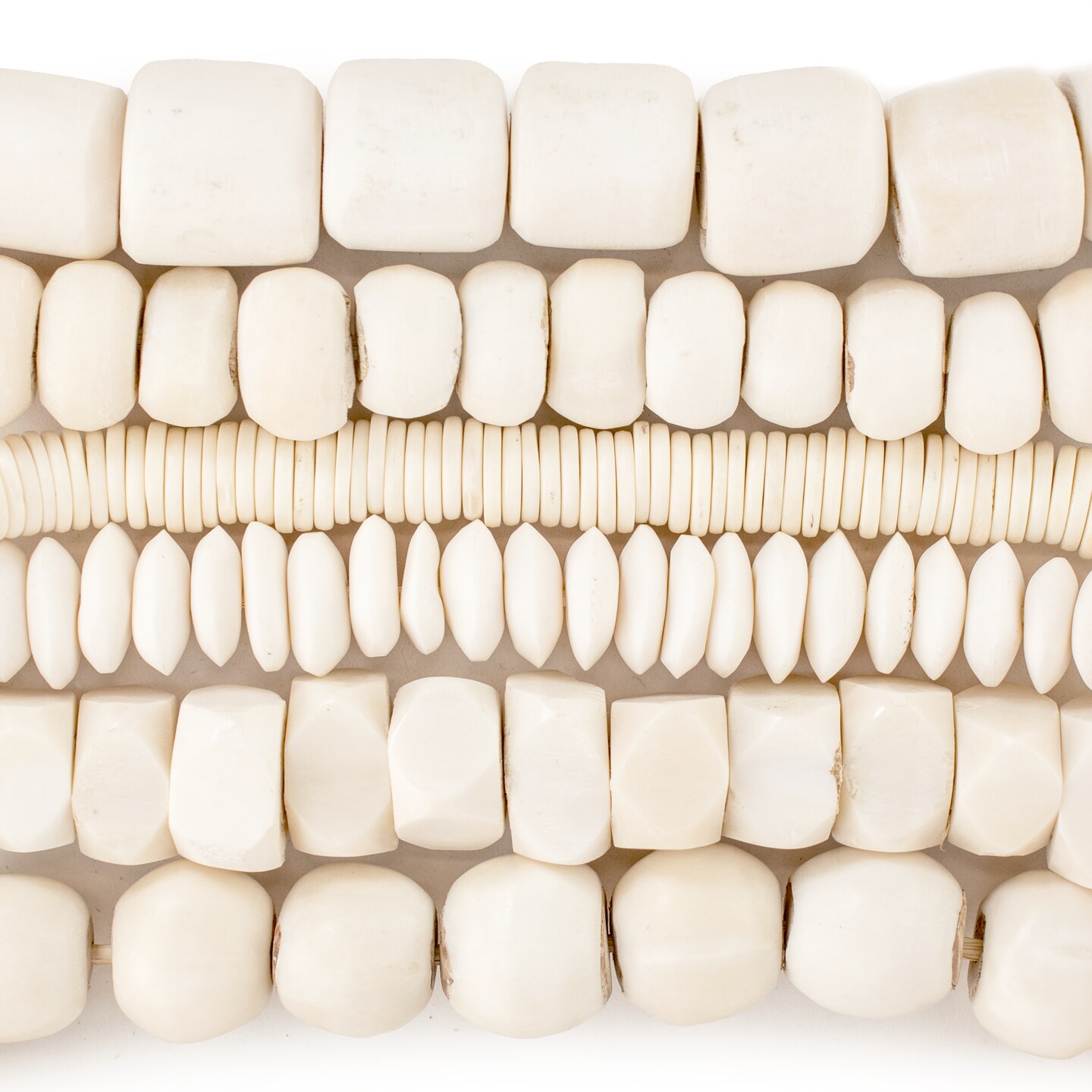 White Bone Bead Bundle – 6 Strand Collection | Handmade African & Nepalese Beads | Classic White Beads for Jewelry Making, Crafts, and Home Decor | Fair Trade Artisan Beads