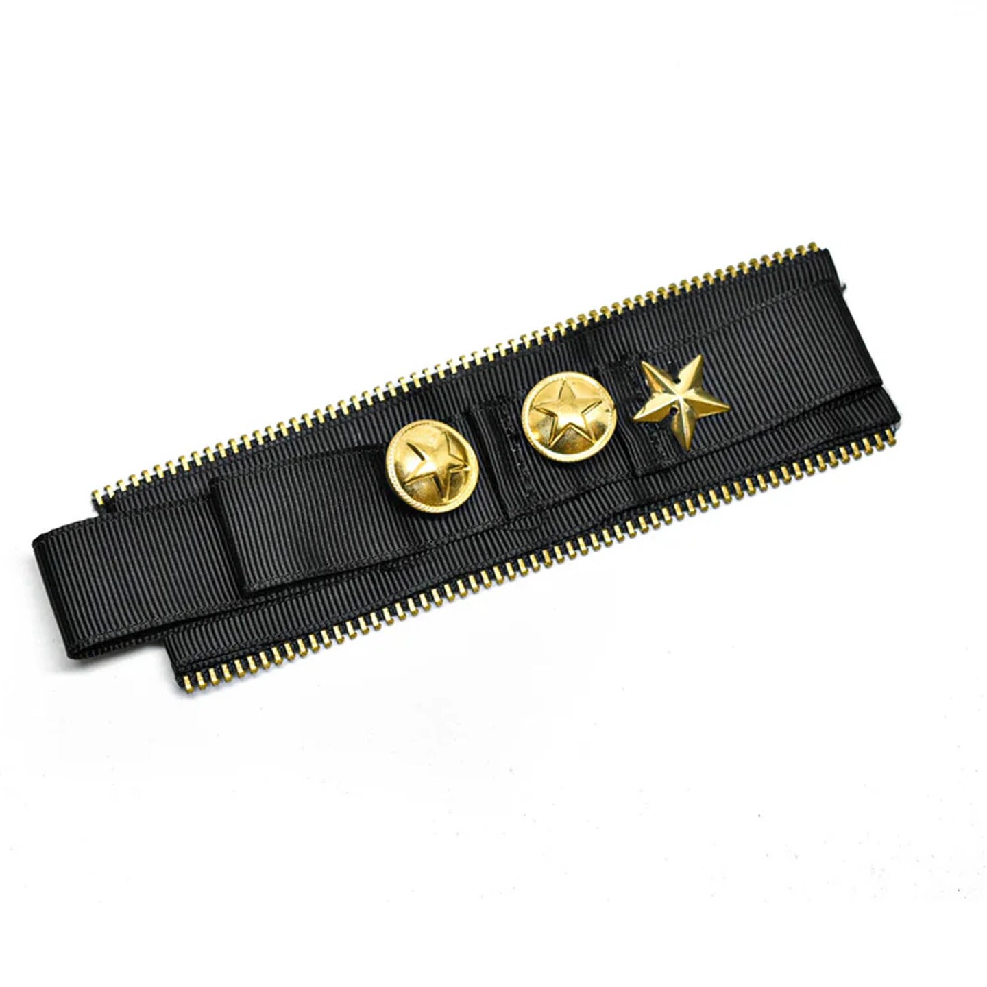Military Style Shoulder Epaulet Black Gold Zipper Star Applique Accessory